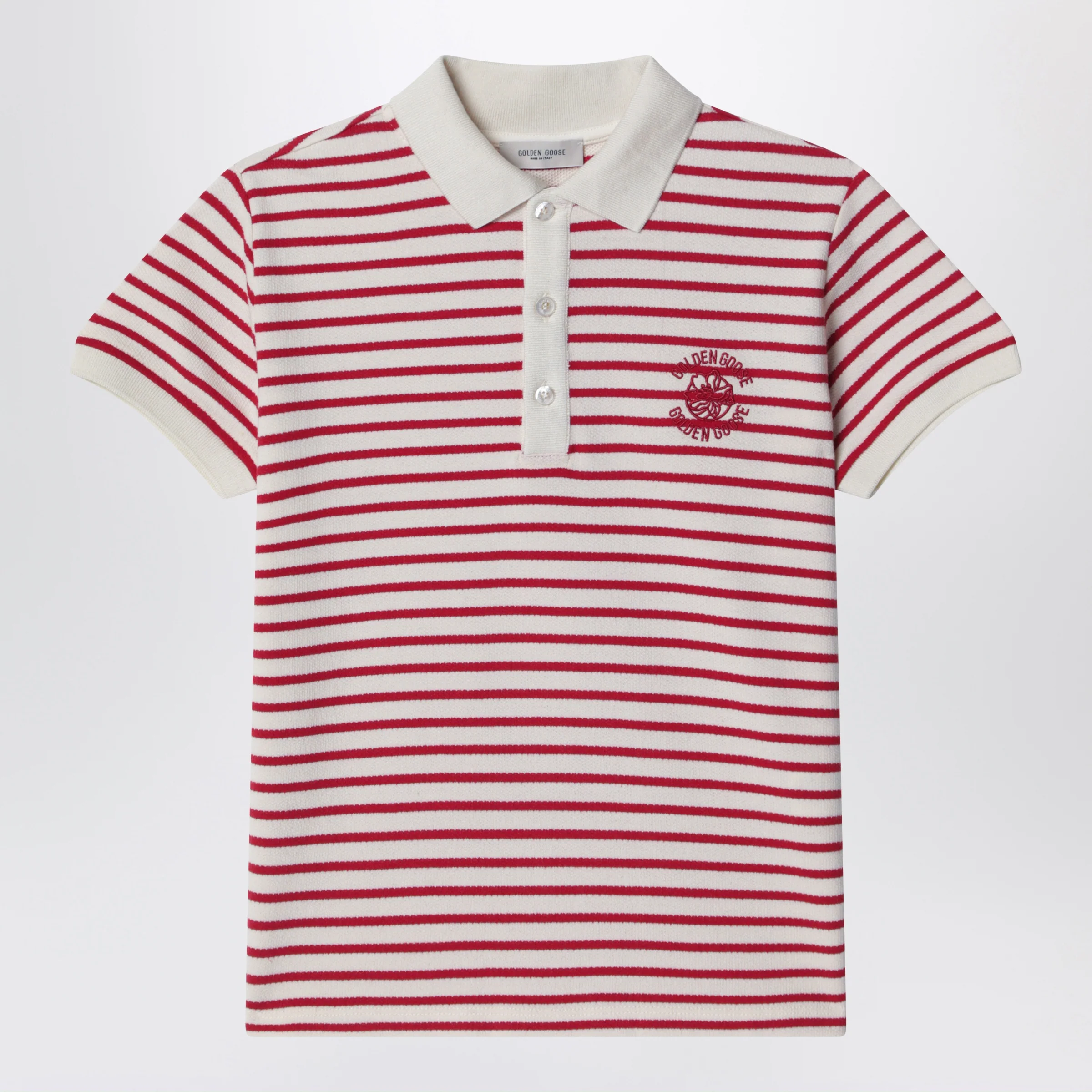 Golden Goose White/red striped polo shirt with logo embroidery