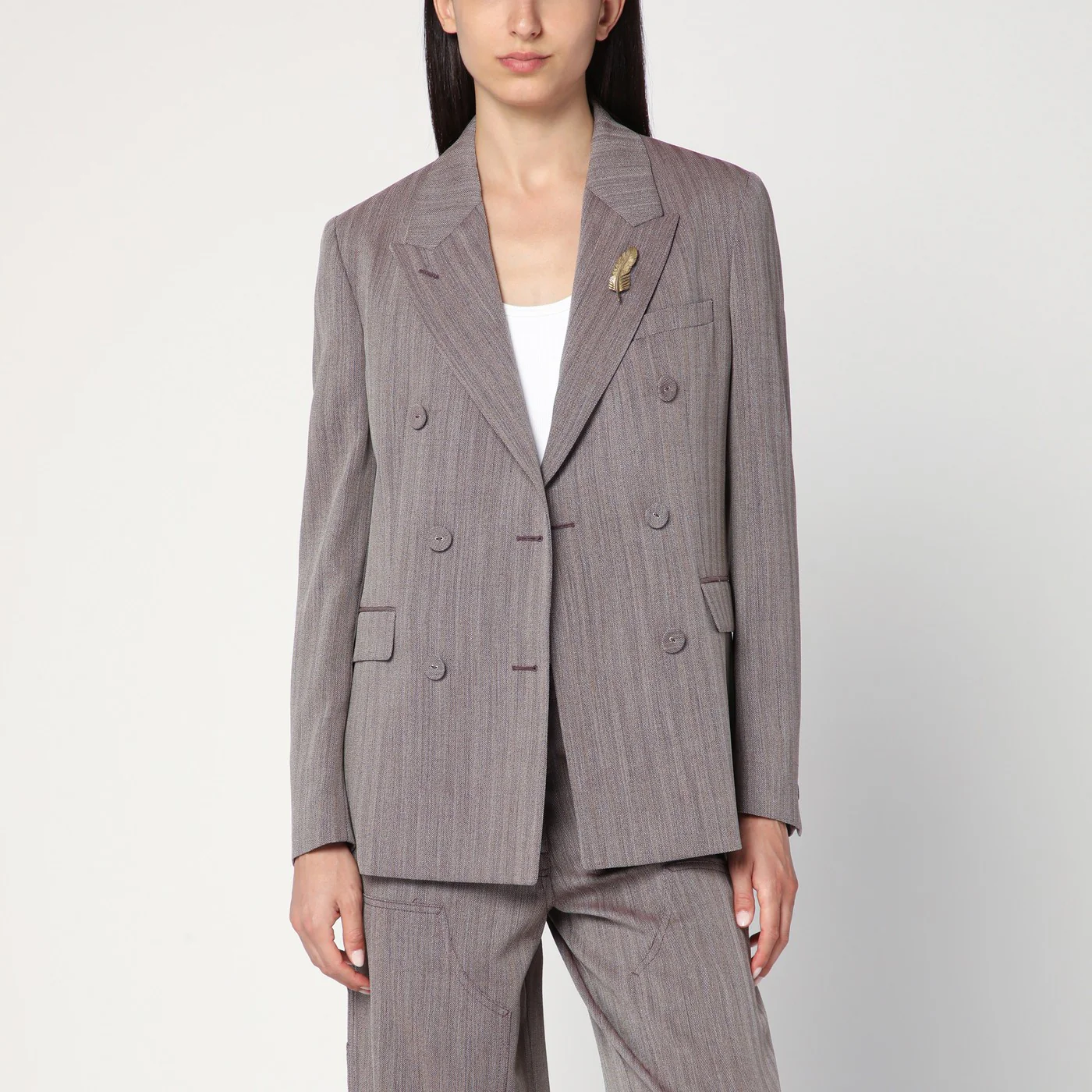 Golden Goose Light brown double-breasted jacket in chevron wool blend