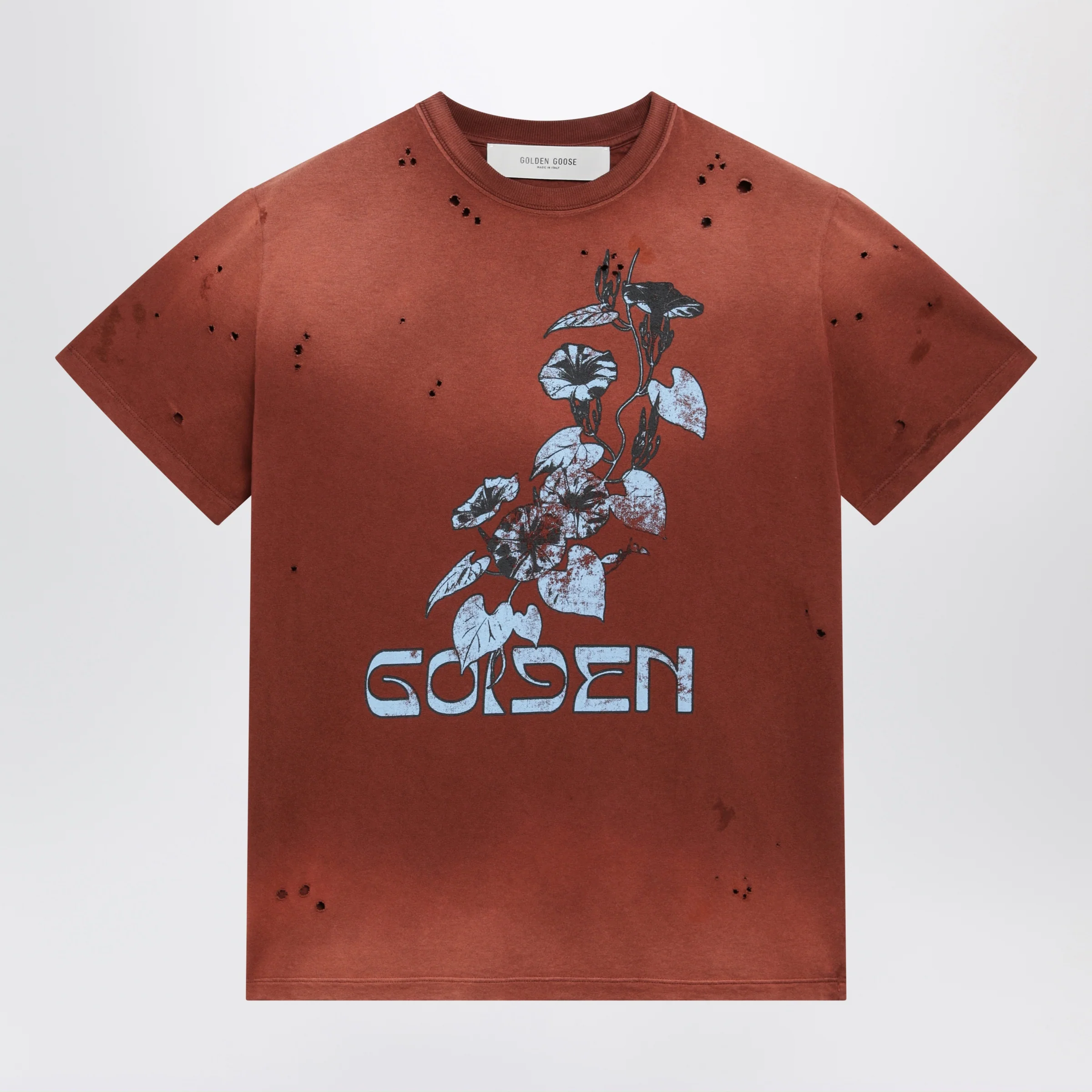 Golden Goose Rust-colored cotton T-shirt with floral print