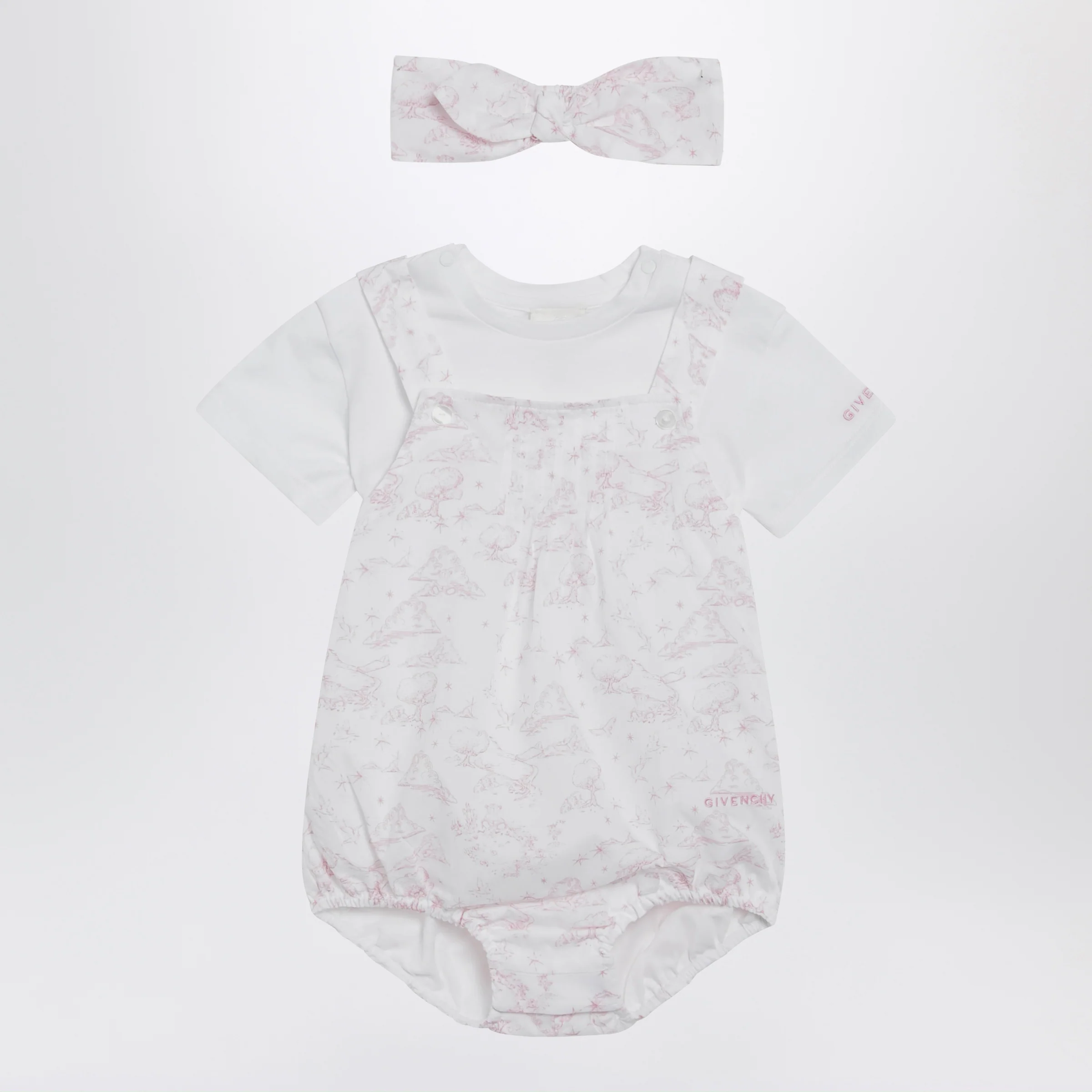 Givenchy White/pink cotton romper with headband