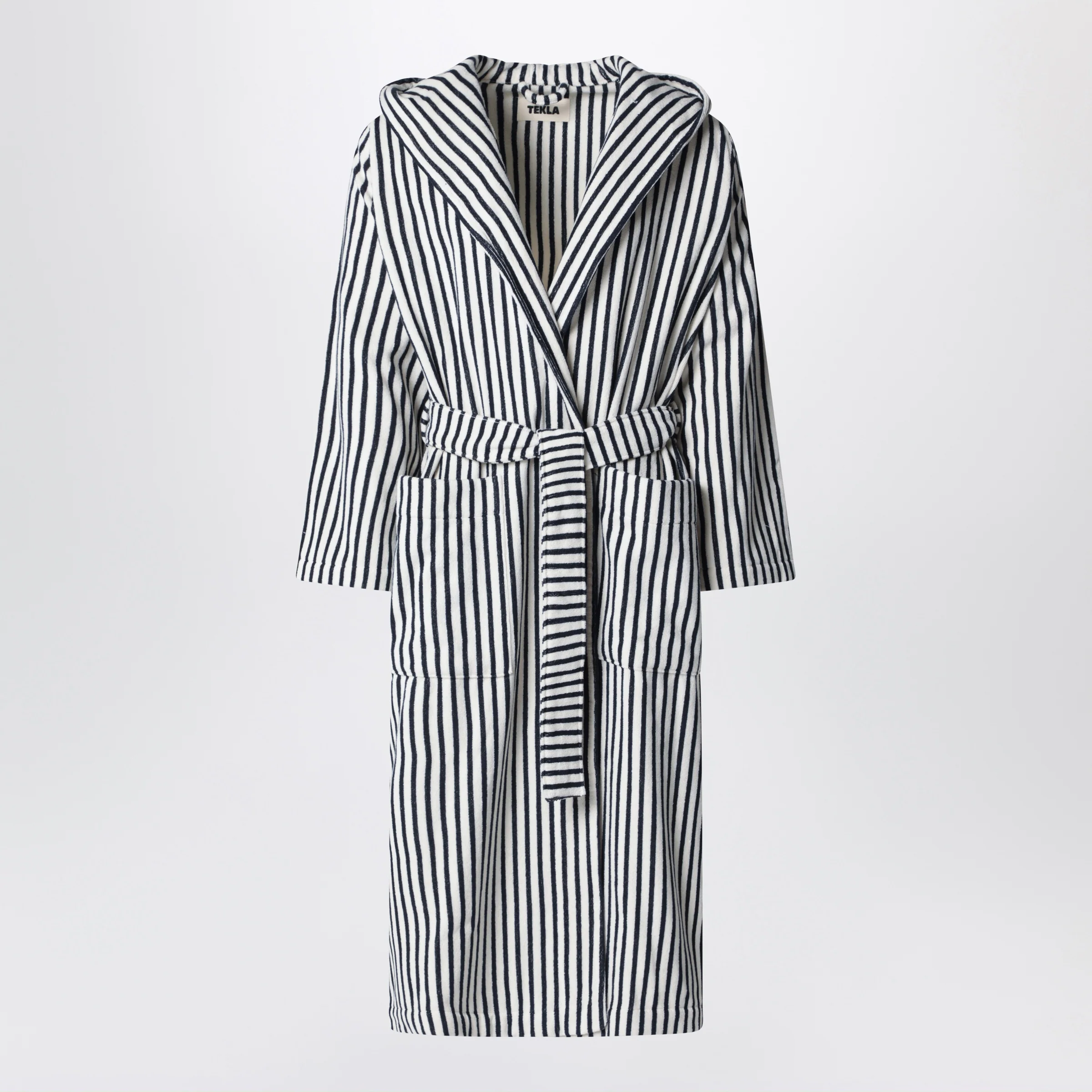 Tekla White and black striped bathrobe