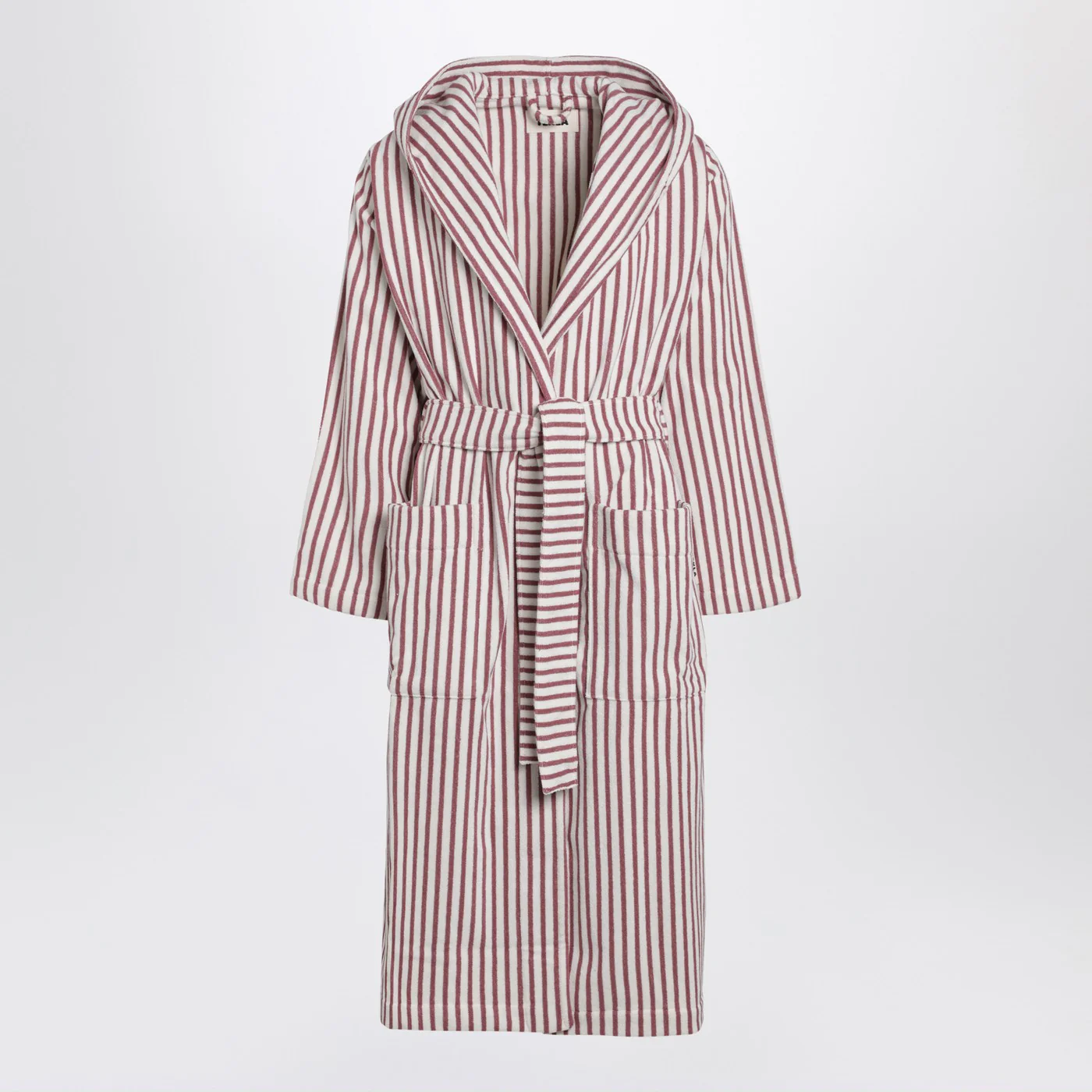 Tekla Bathrobe white/dark pink striped