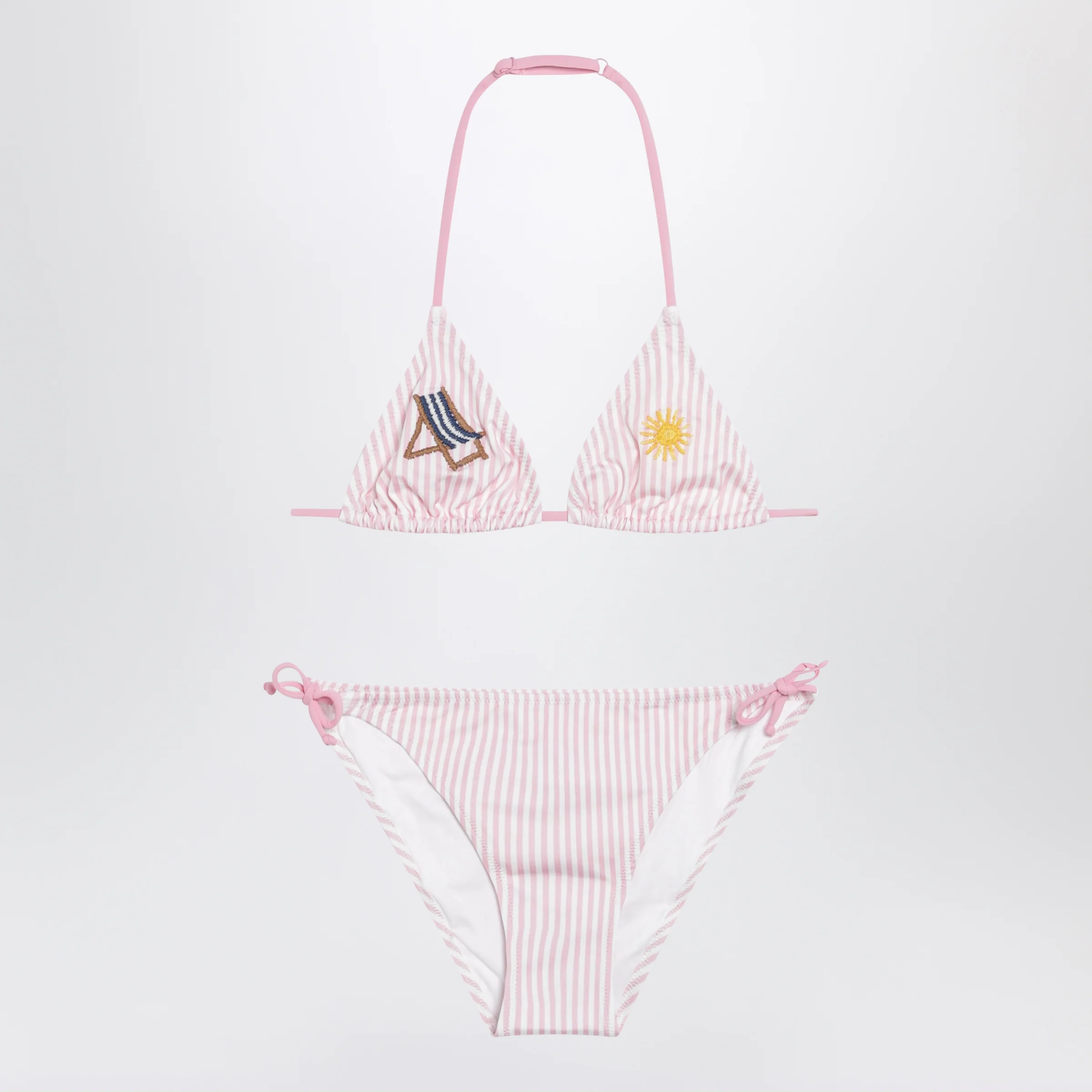 MC2 Saint Barth Pink/white striped bikini with marine embroidery