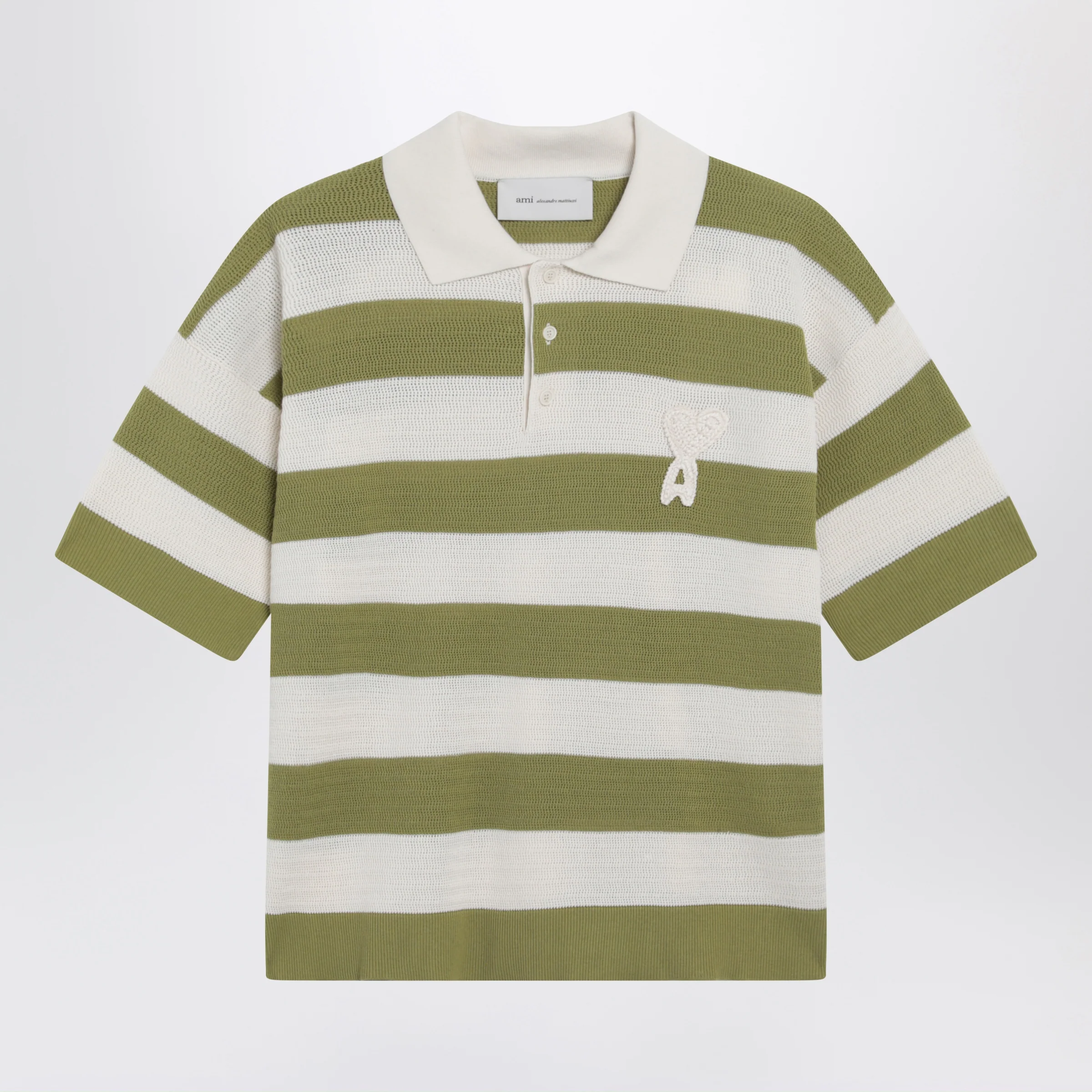 Ami Paris Ami de Coeur striped cotton knit polo shirt