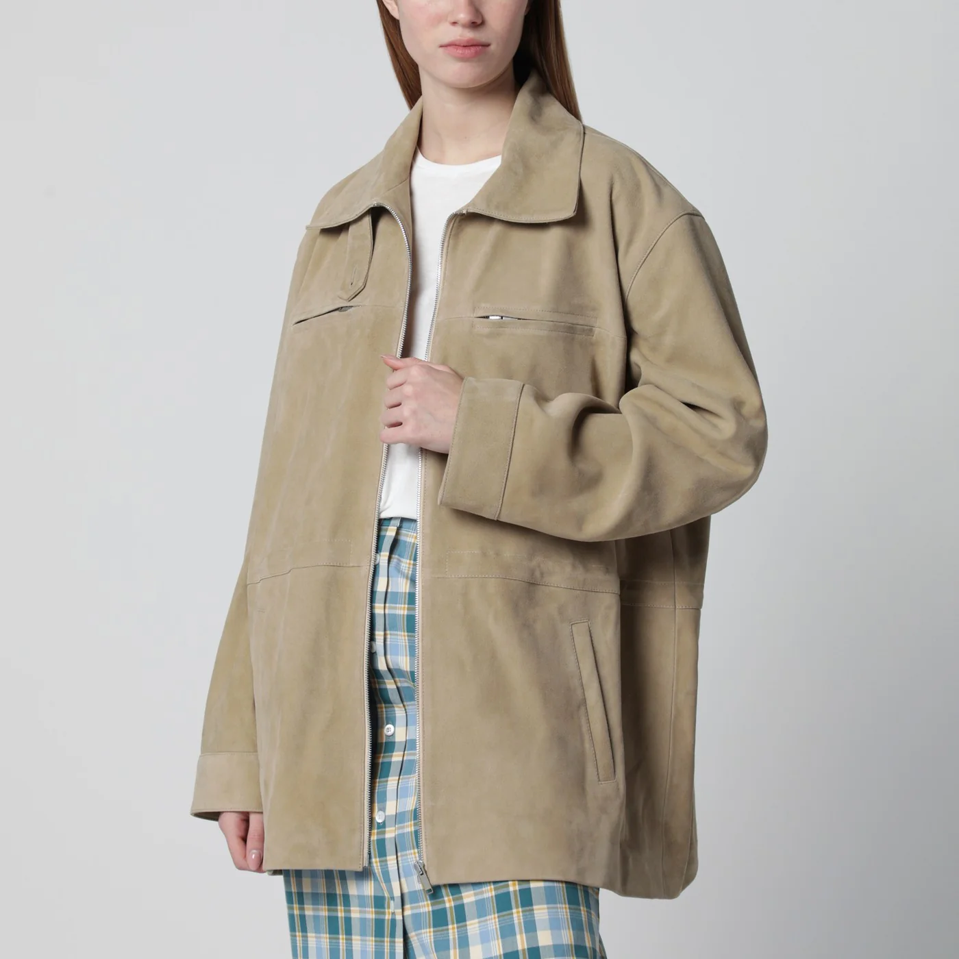HALFBOY Beige suede leather parka