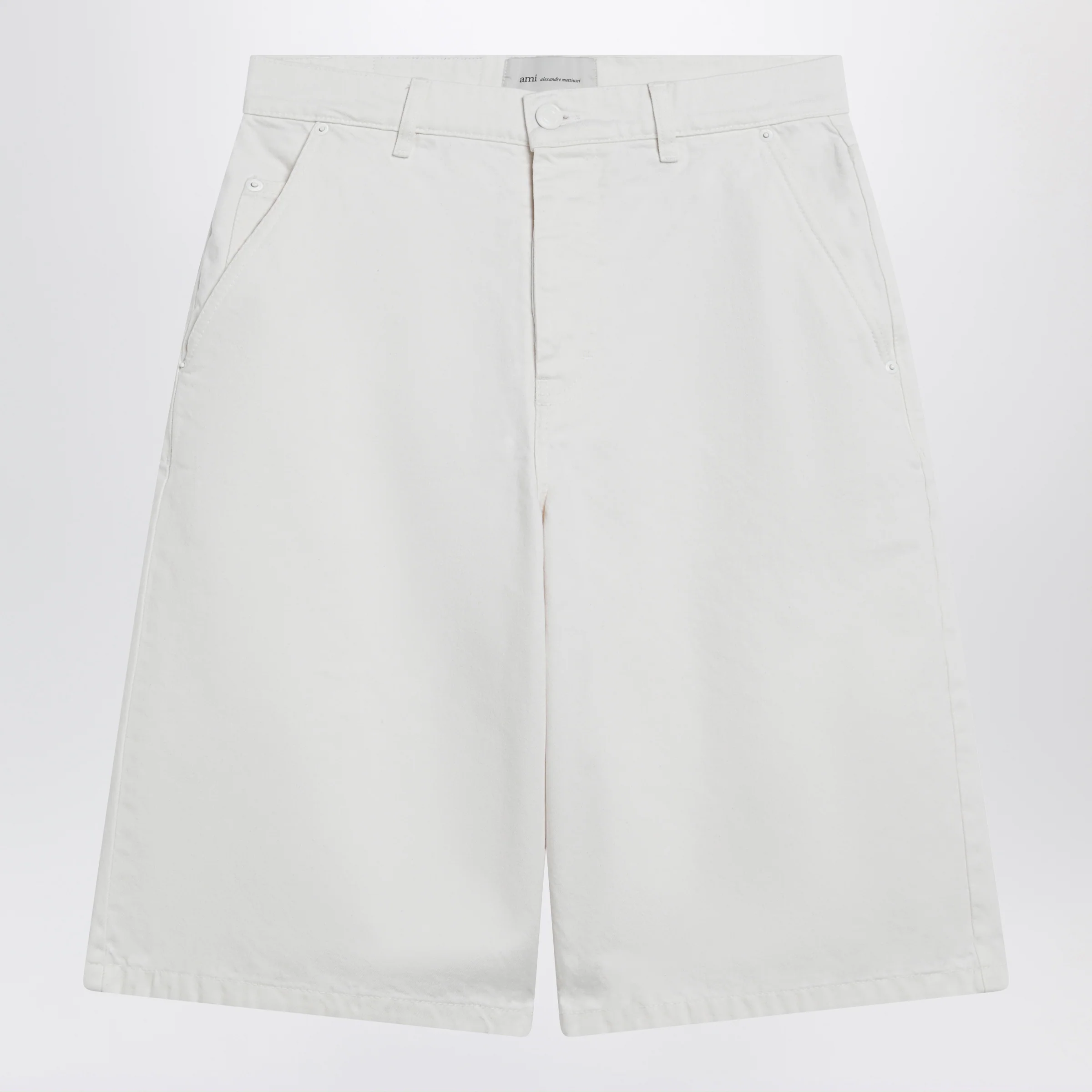 Ami Paris Wide-fit cotton twill bermuda shorts in white
