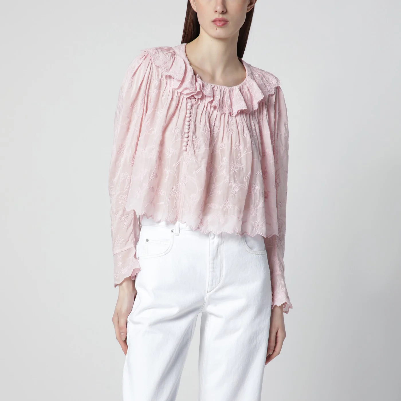 ISABEL MARANT Zelly pink cotton and silk ruffled blouse