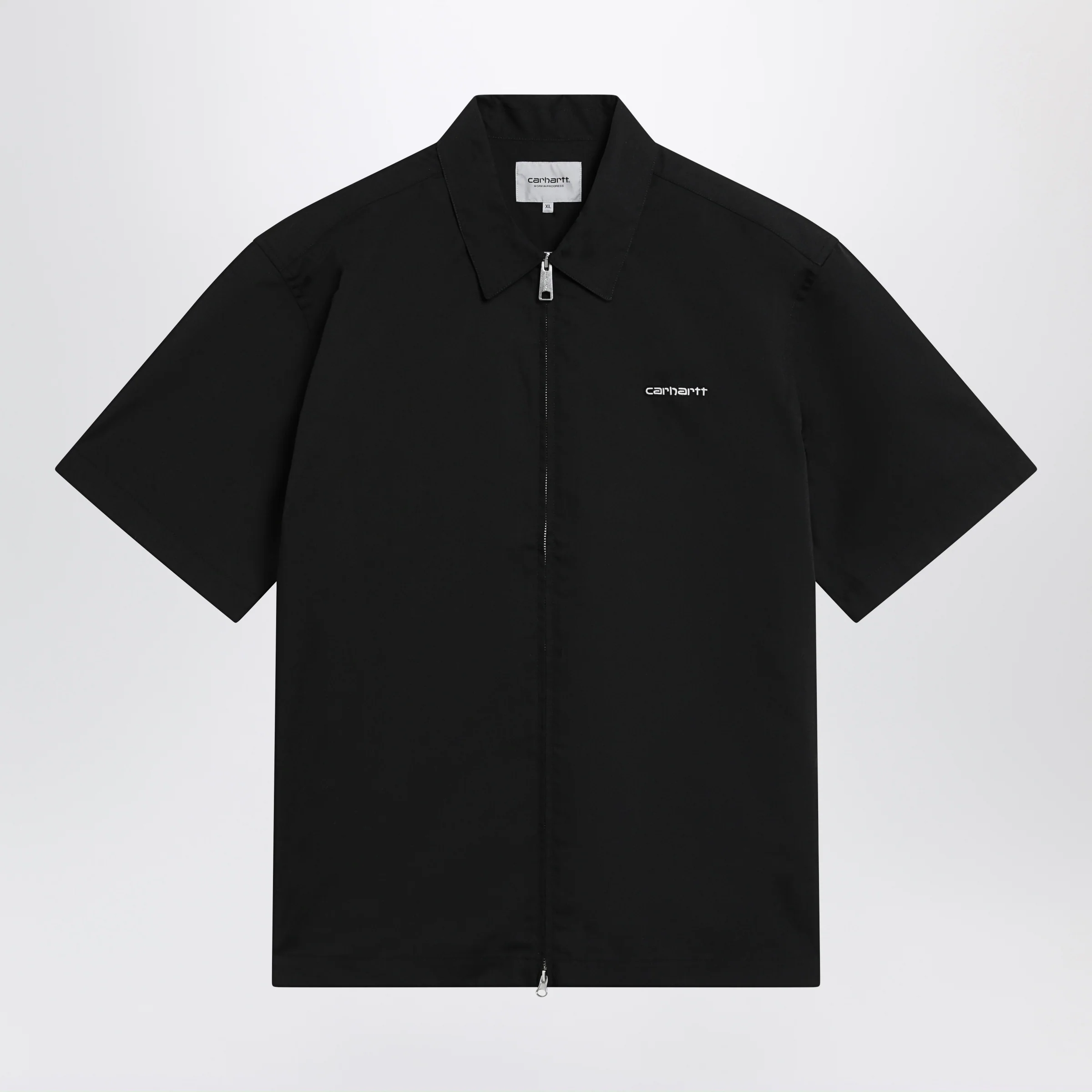 Carhartt WIP S/S Postal Zip Shirt in poly-cotton, black