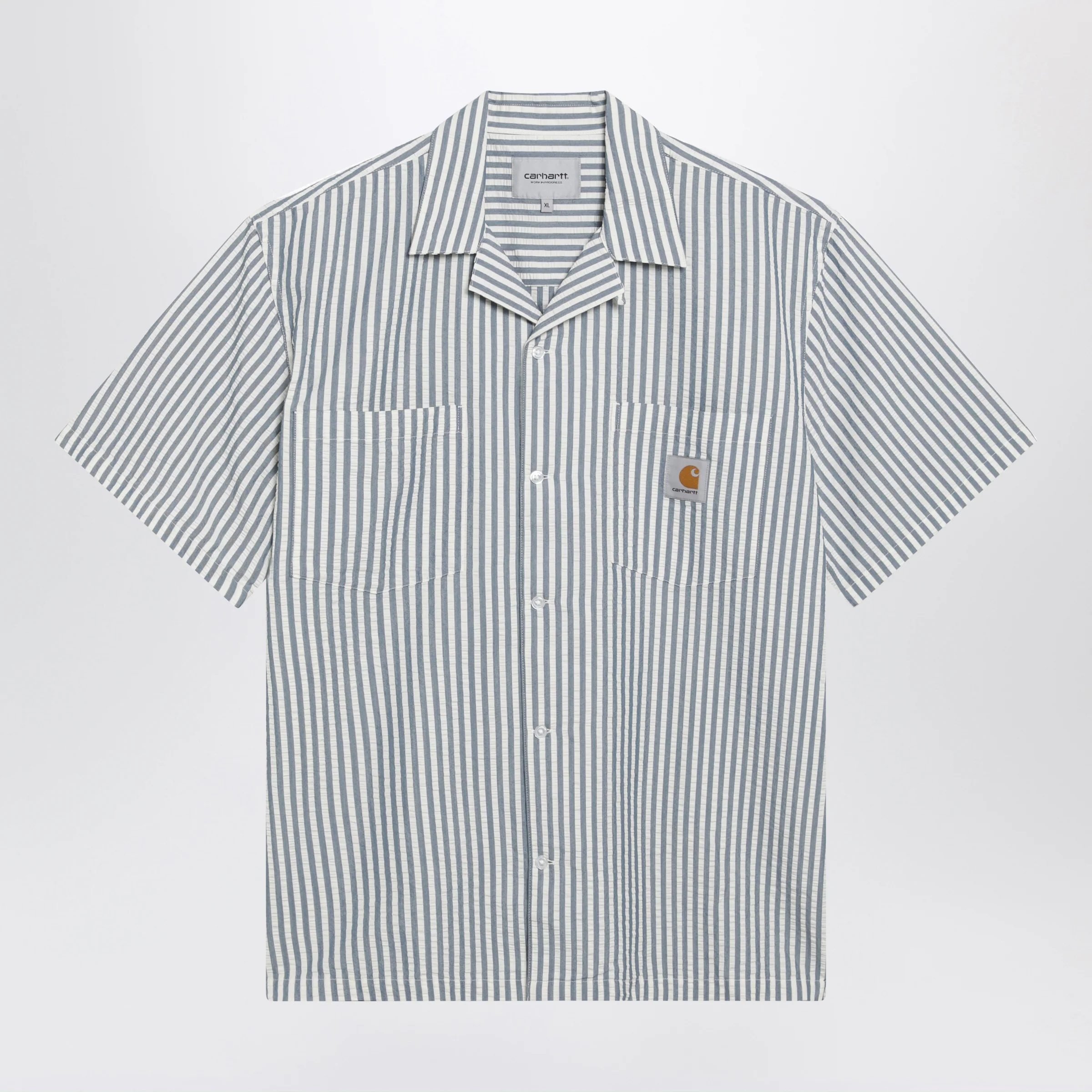 Carhartt WIP Leavel short-sleeve striped seersucker shirt in blue