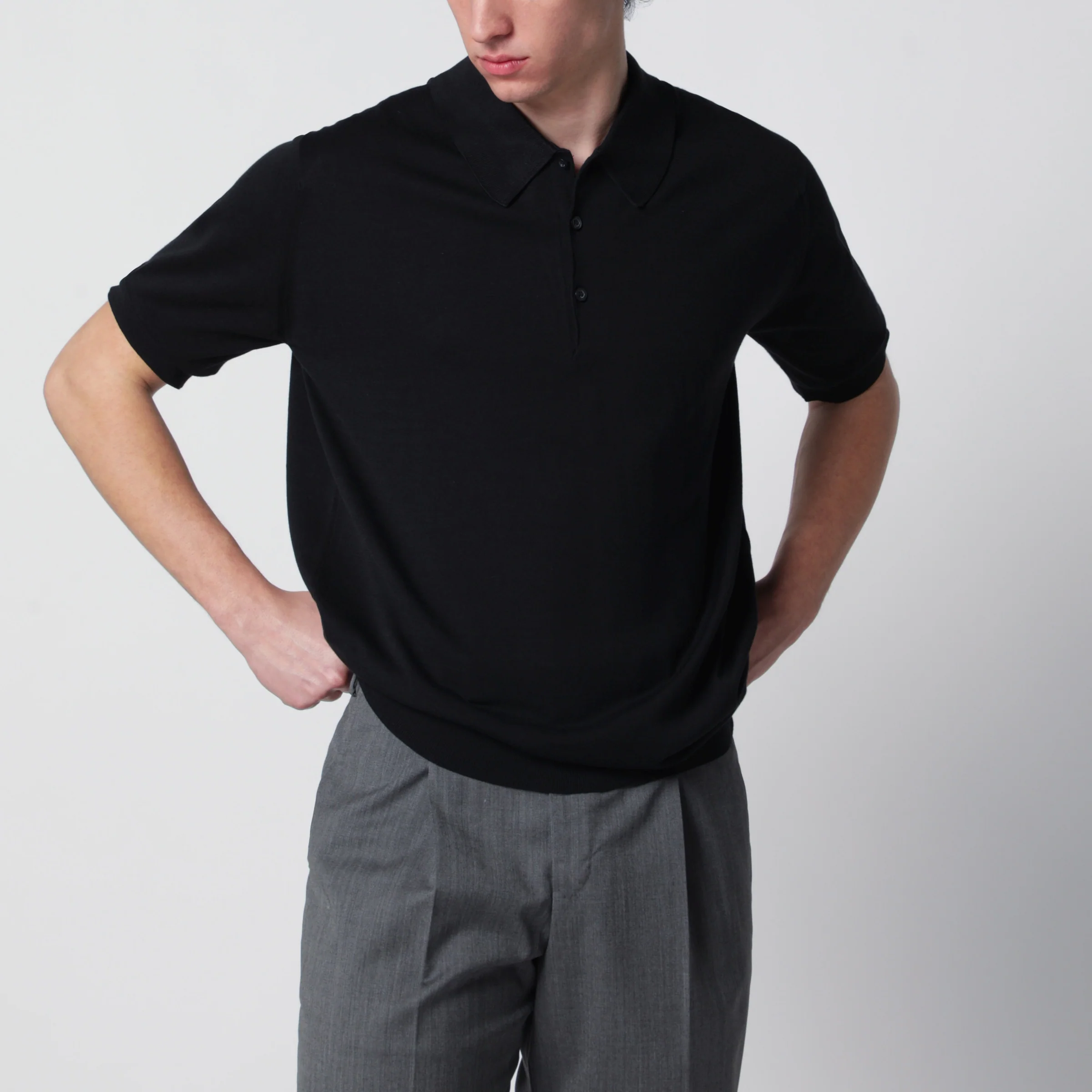 JOHN SMEDLEY Isis black cotton polo shirt
