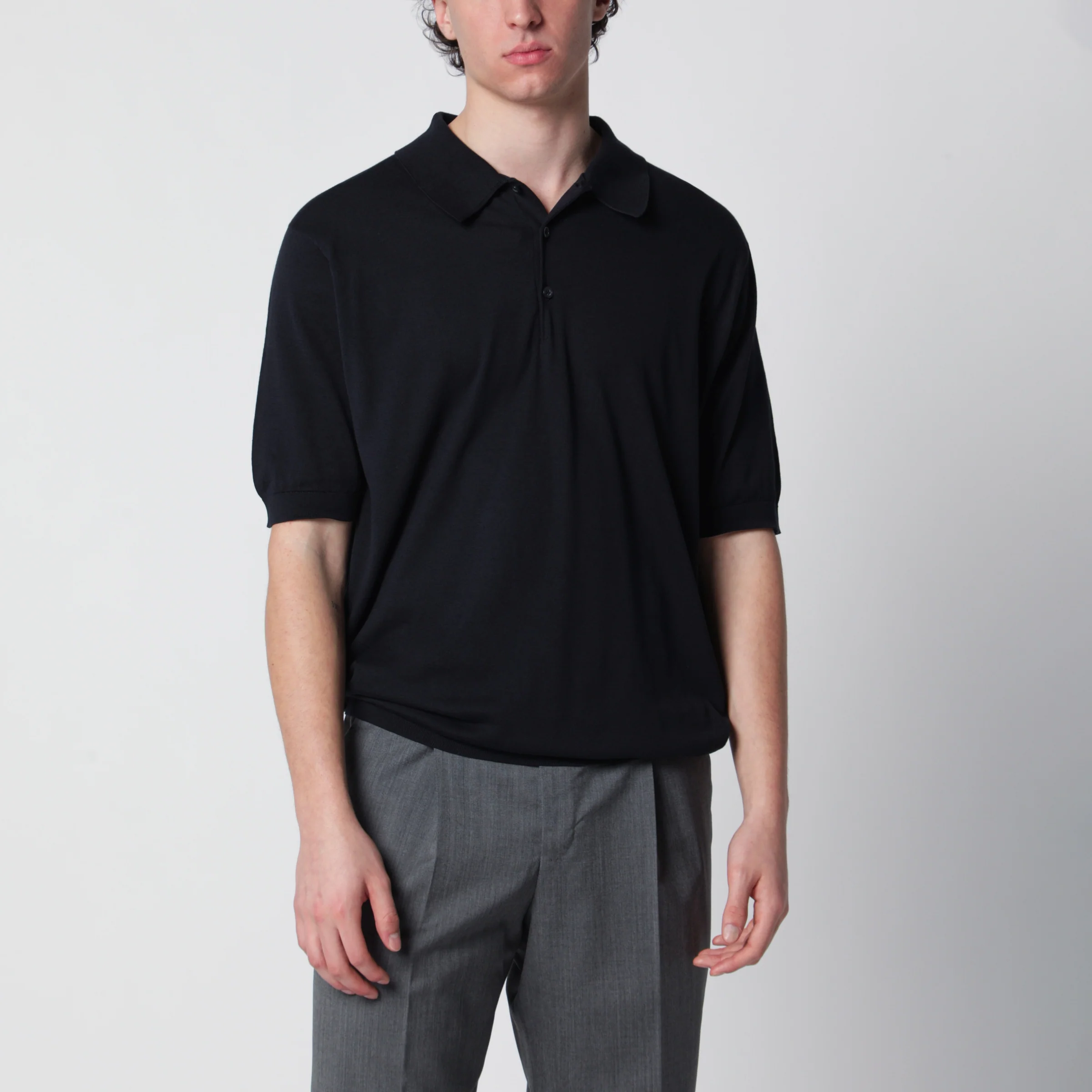 JOHN SMEDLEY Isis navy blue cotton polo shirt