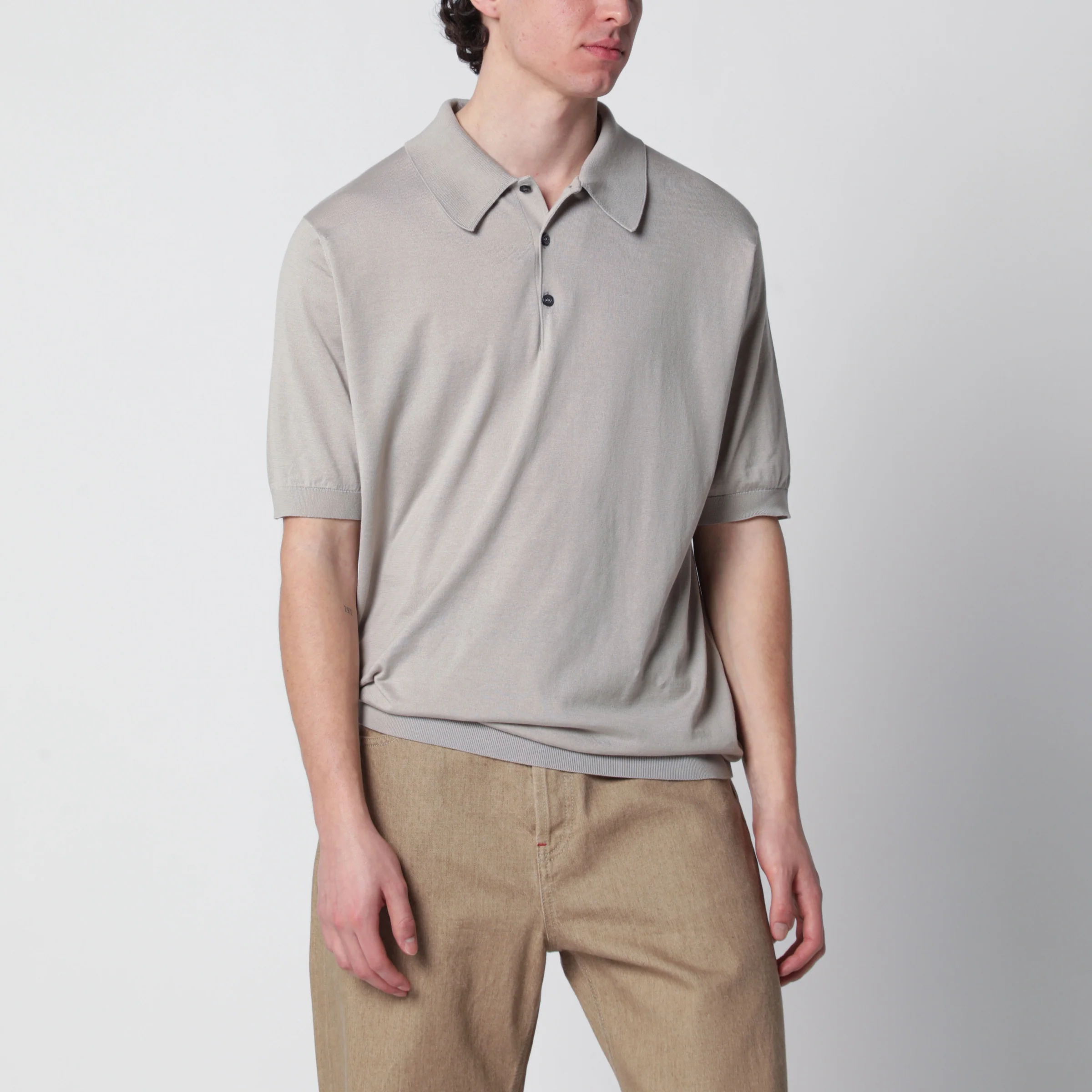 JOHN SMEDLEY Isis light beige cotton polo shirt