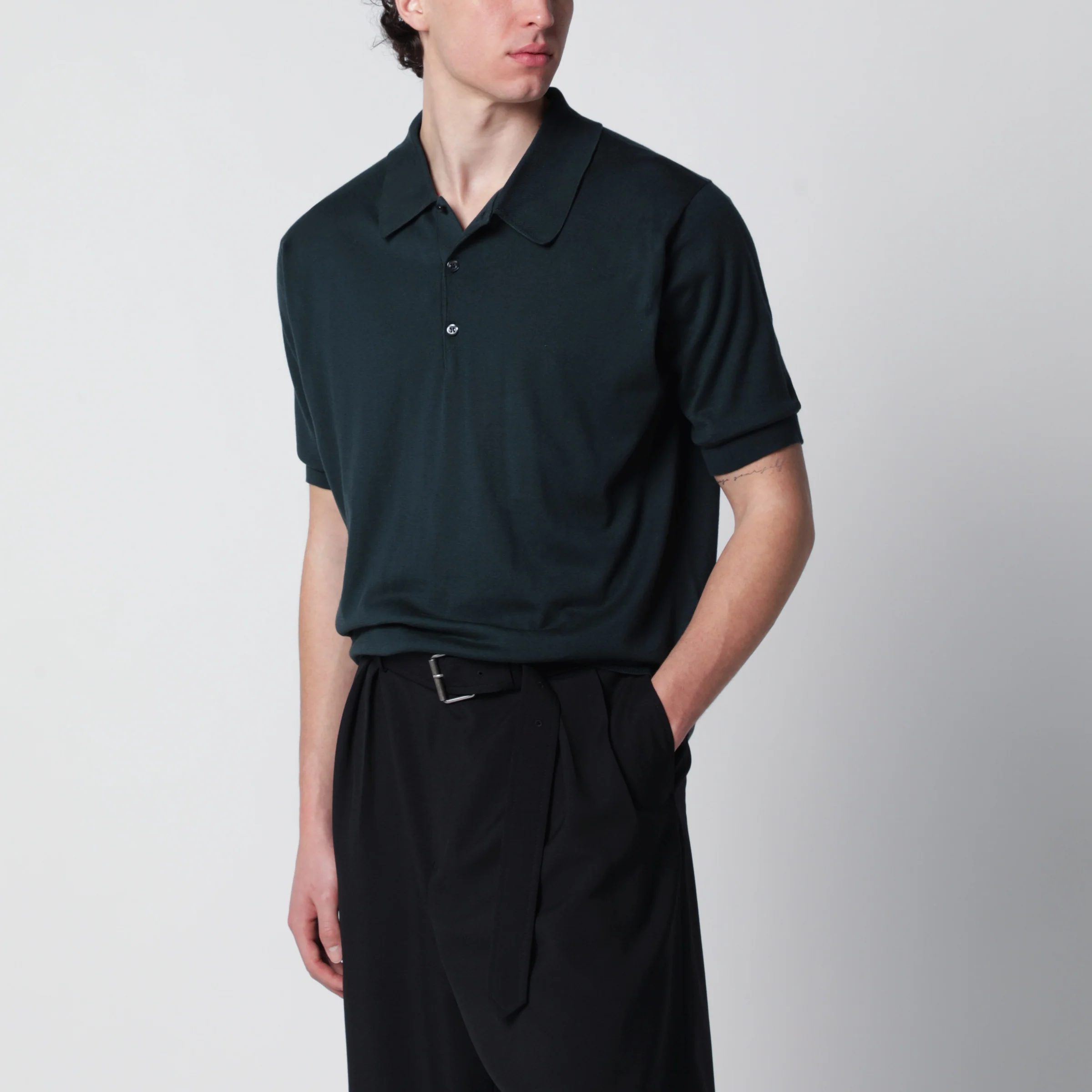 JOHN SMEDLEY Isis forest green cotton polo shirt