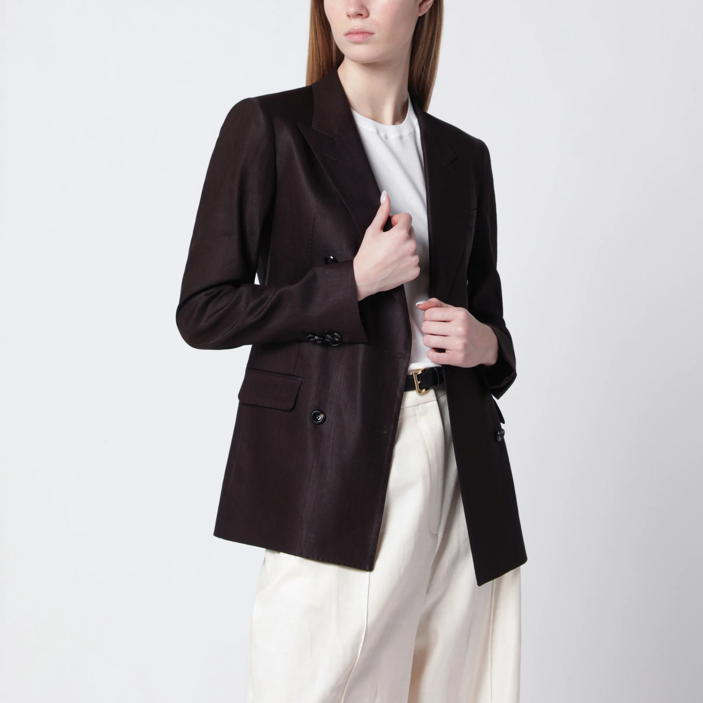 Tagliatore Parigi double-breasted blazer in brown linen blend
