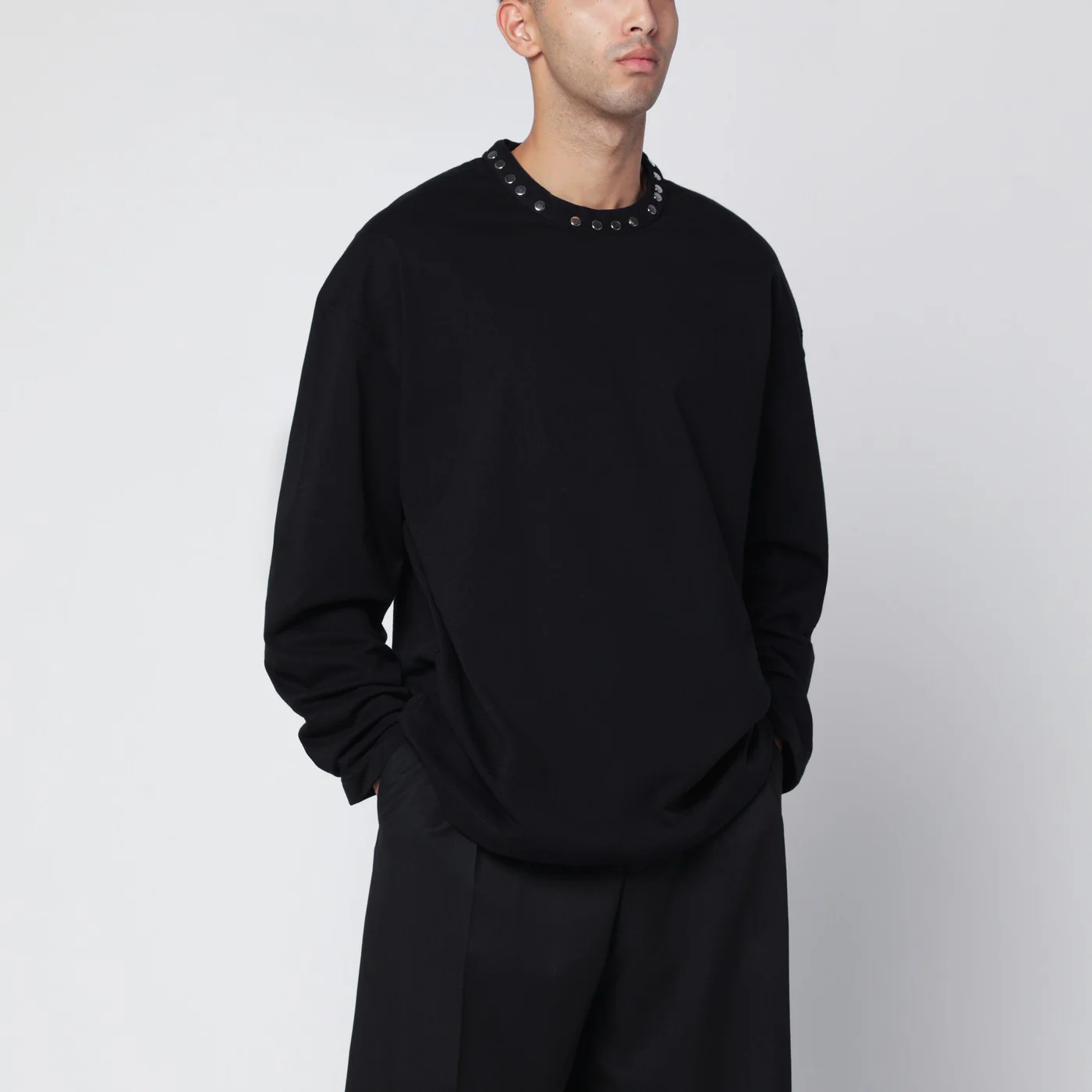 Jil Sander Black long-sleeve T-shirt with studs