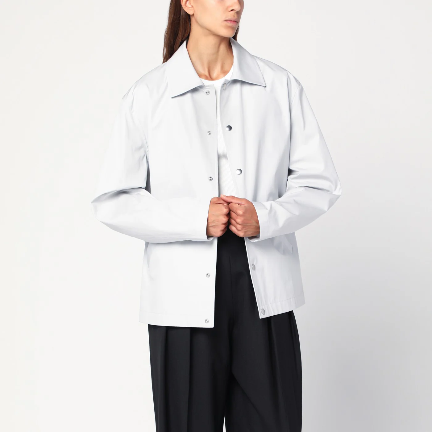 Jil Sander Light grey cotton taffeta jacket with logo