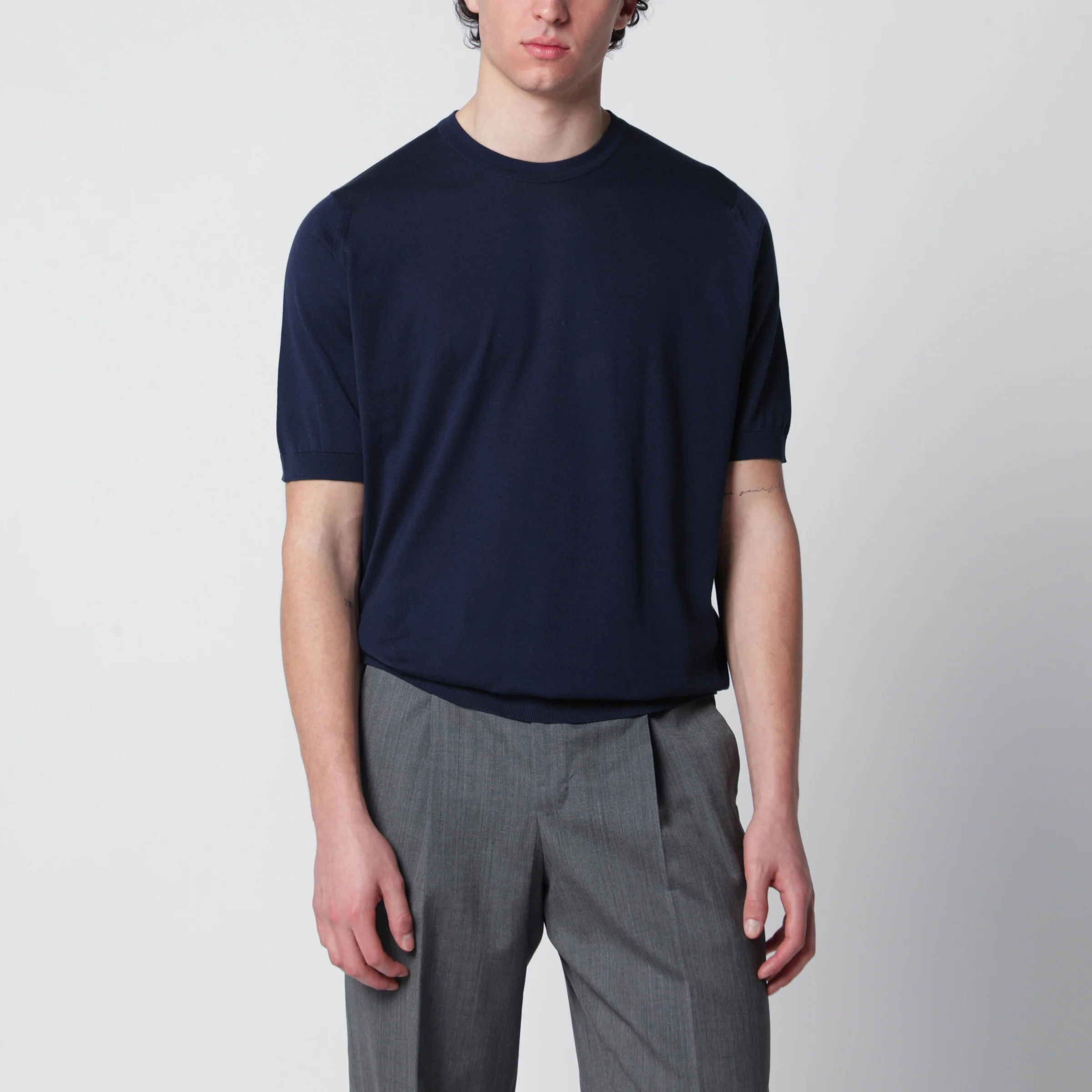 JOHN SMEDLEY Kempton navy blue cotton sweater
