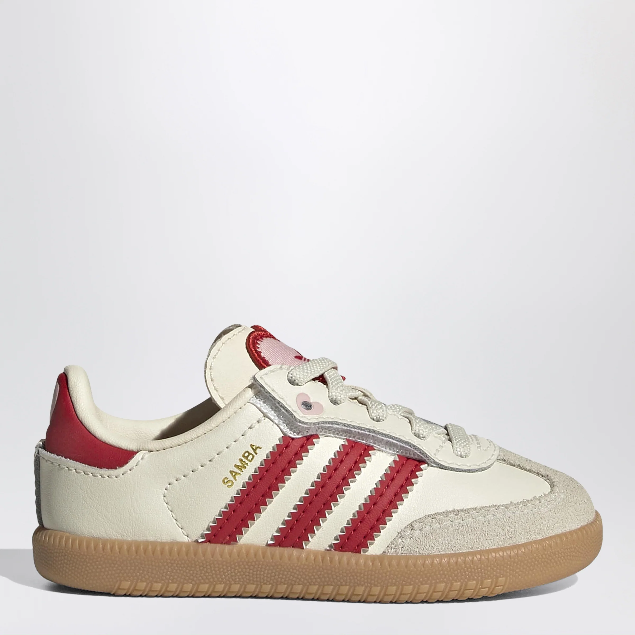 adidas Originals Cream White/Better Scarlet/Gum Samba trainers with elastic laces