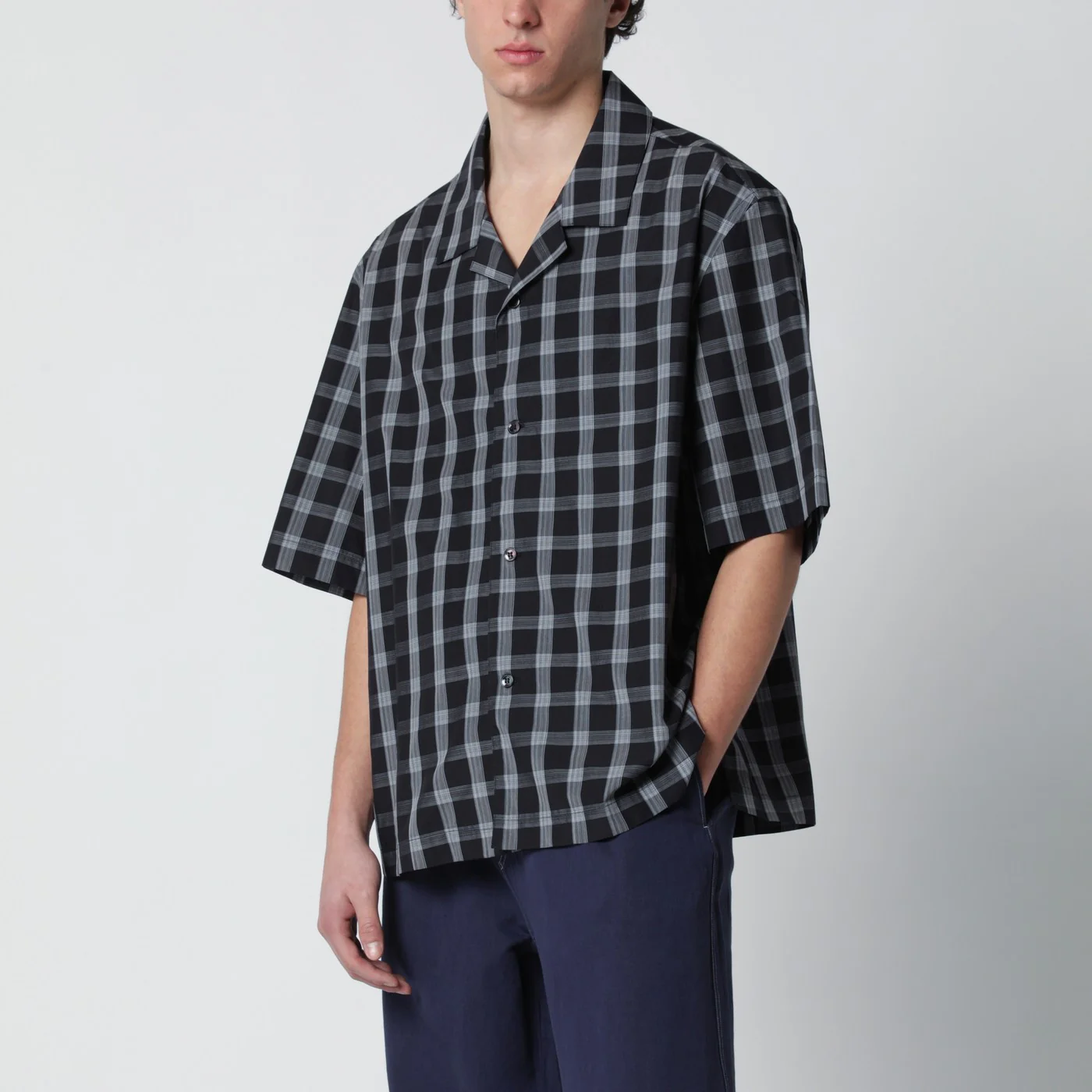 STUDIO NICHOLSON Kline shirt black check pattern