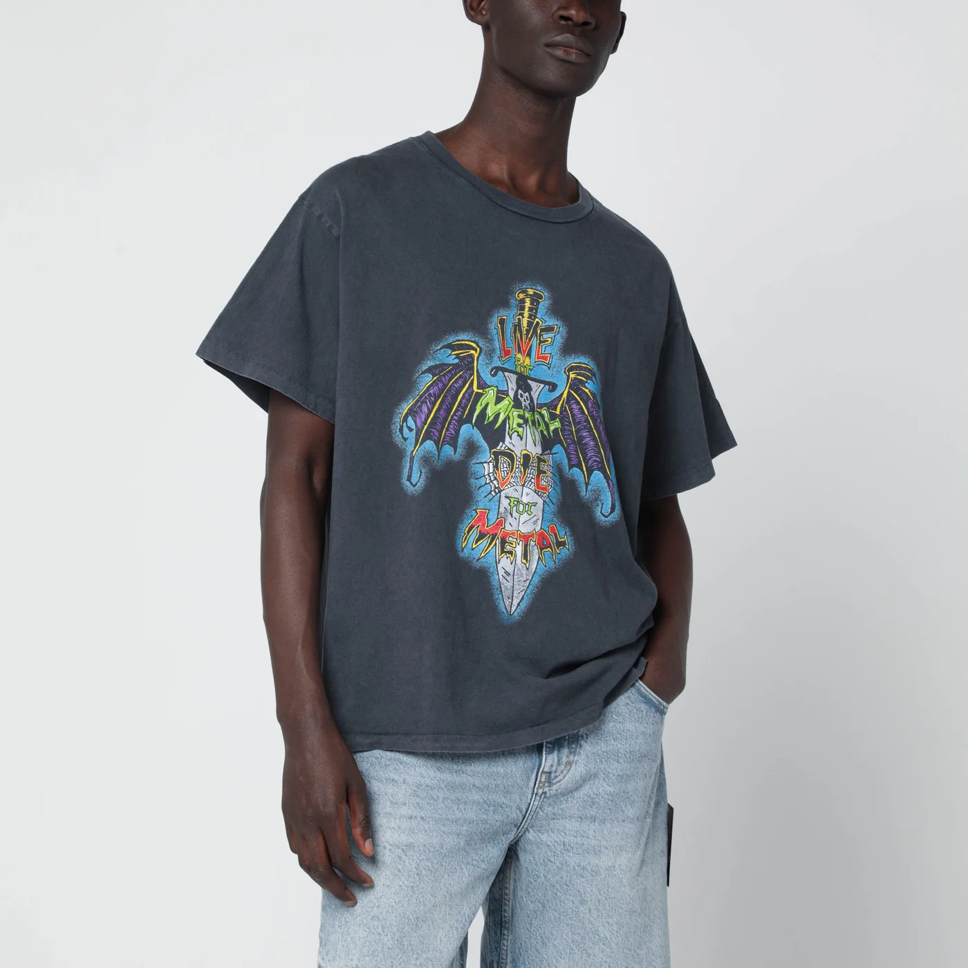 Gallery Dept. Black Live For Metal vintage-effect T-shirt