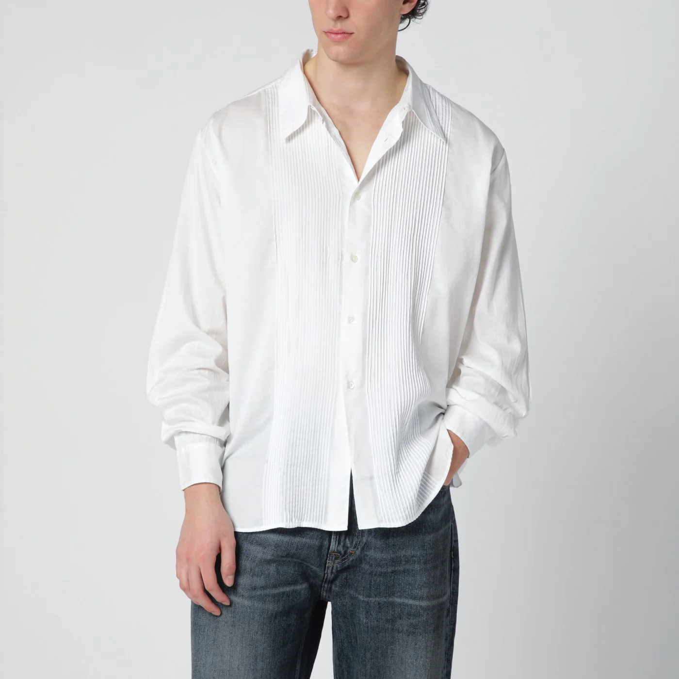 Our Legacy Ivory shirt with pleats on the front and collar