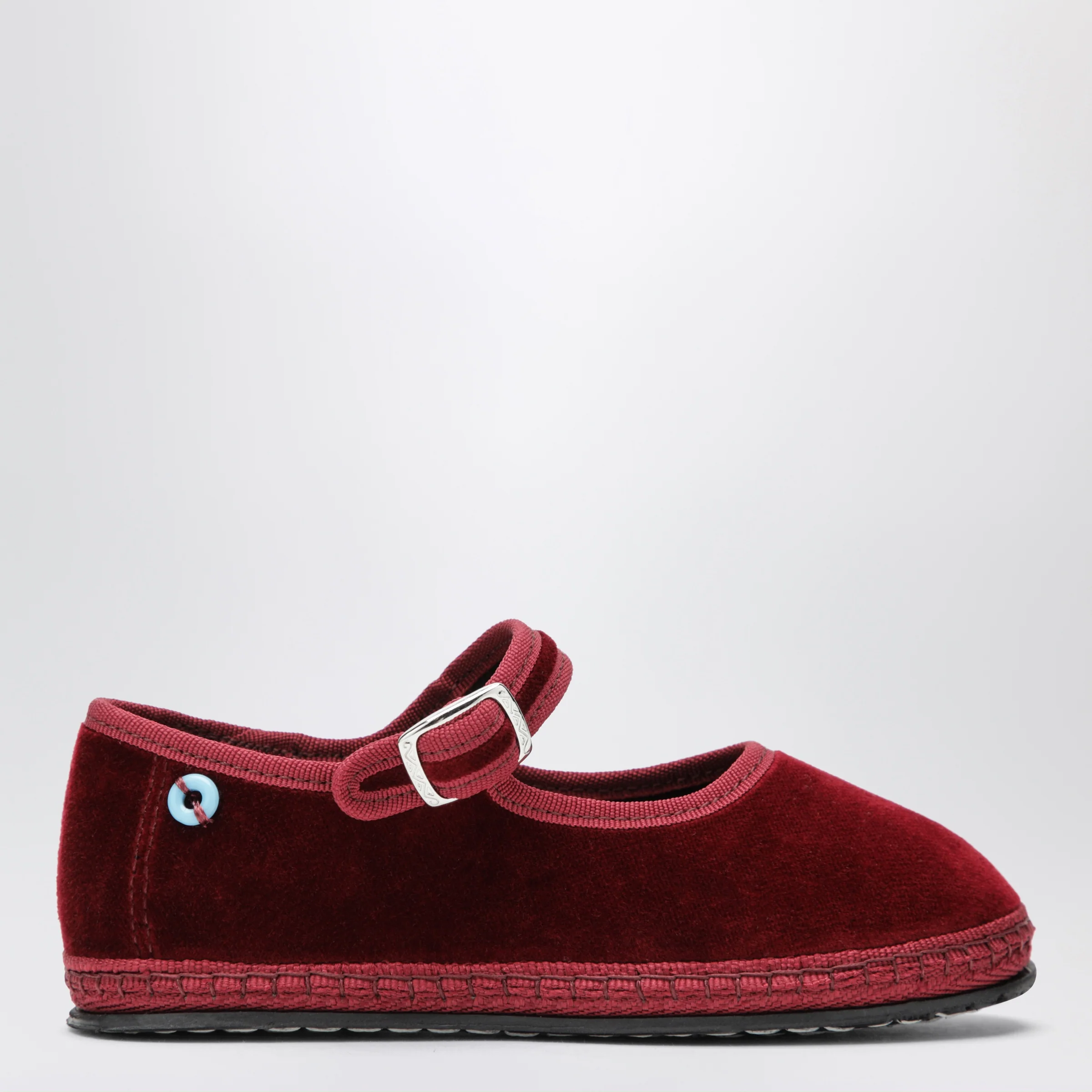 PIEDATERRE Burgundy velvet Mary Jane shoes
