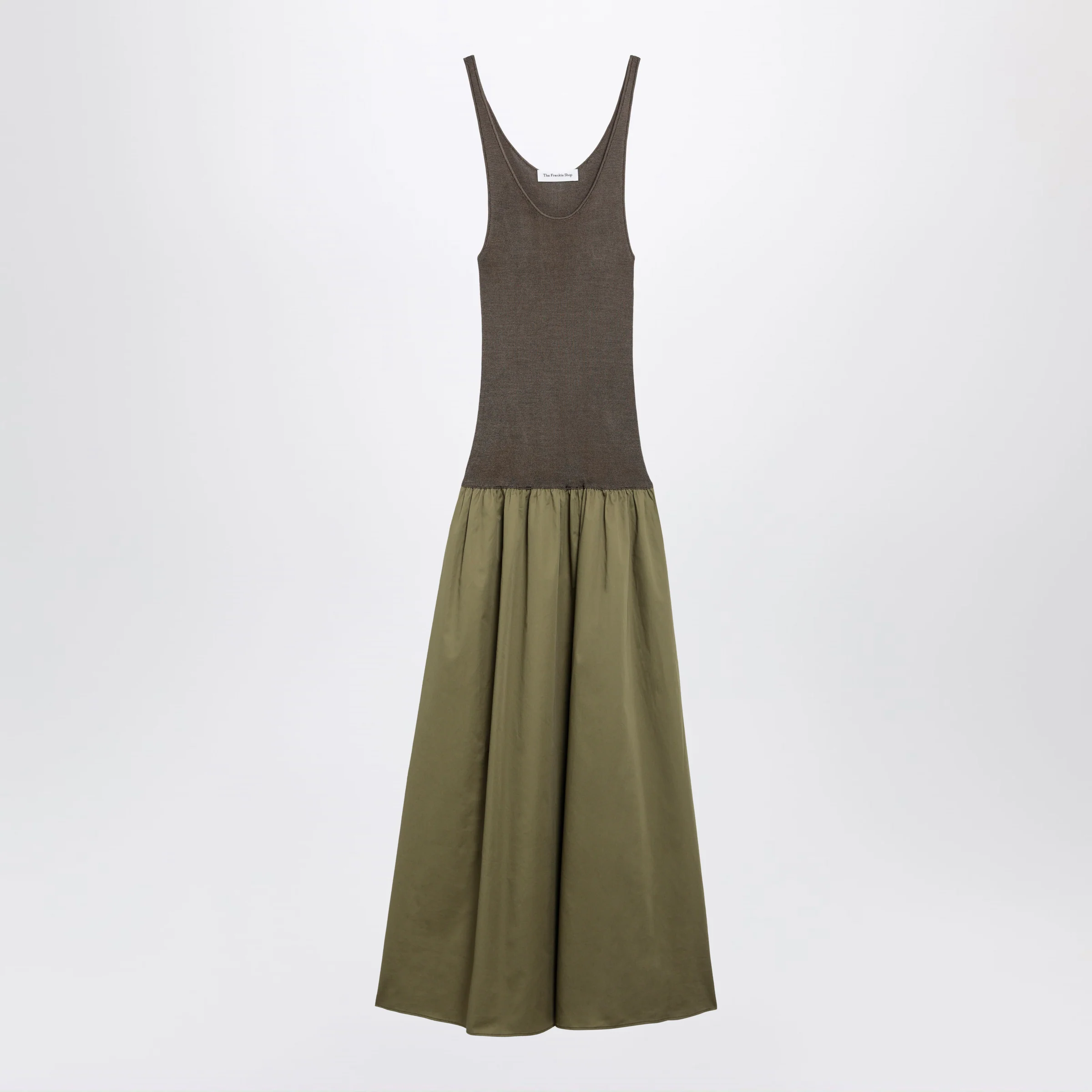 The Frankie Shop Iliya maxi dress in olive green viscose and cotton