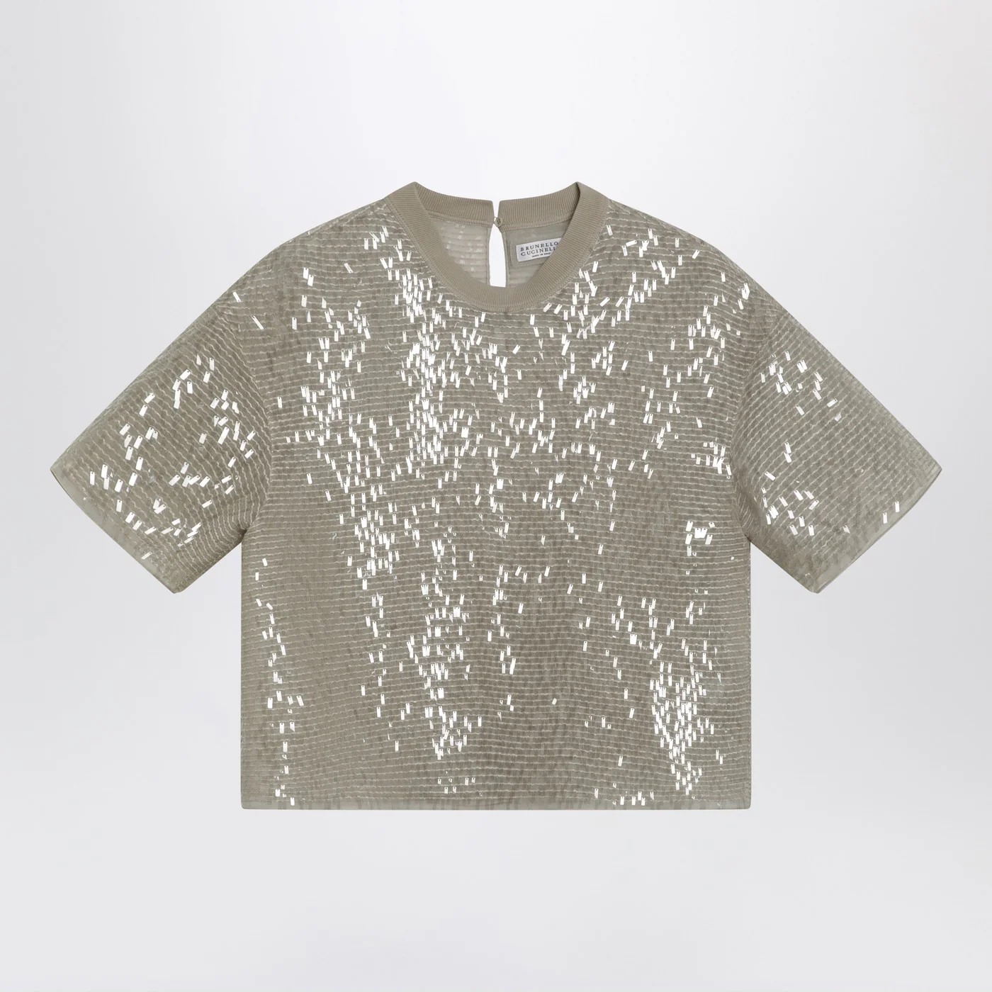 Brunello Cucinelli Dazzling Cascade Embroidery T-shirt in Crispy silk