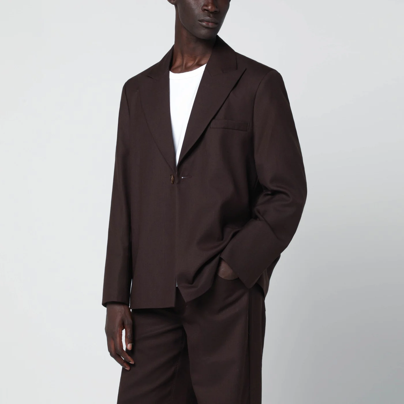 Séfr Seydou mud-colored jacket in wool blend twill