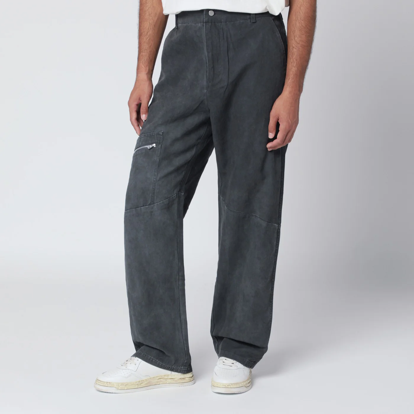 Represent Washed-effect black cotton trousers