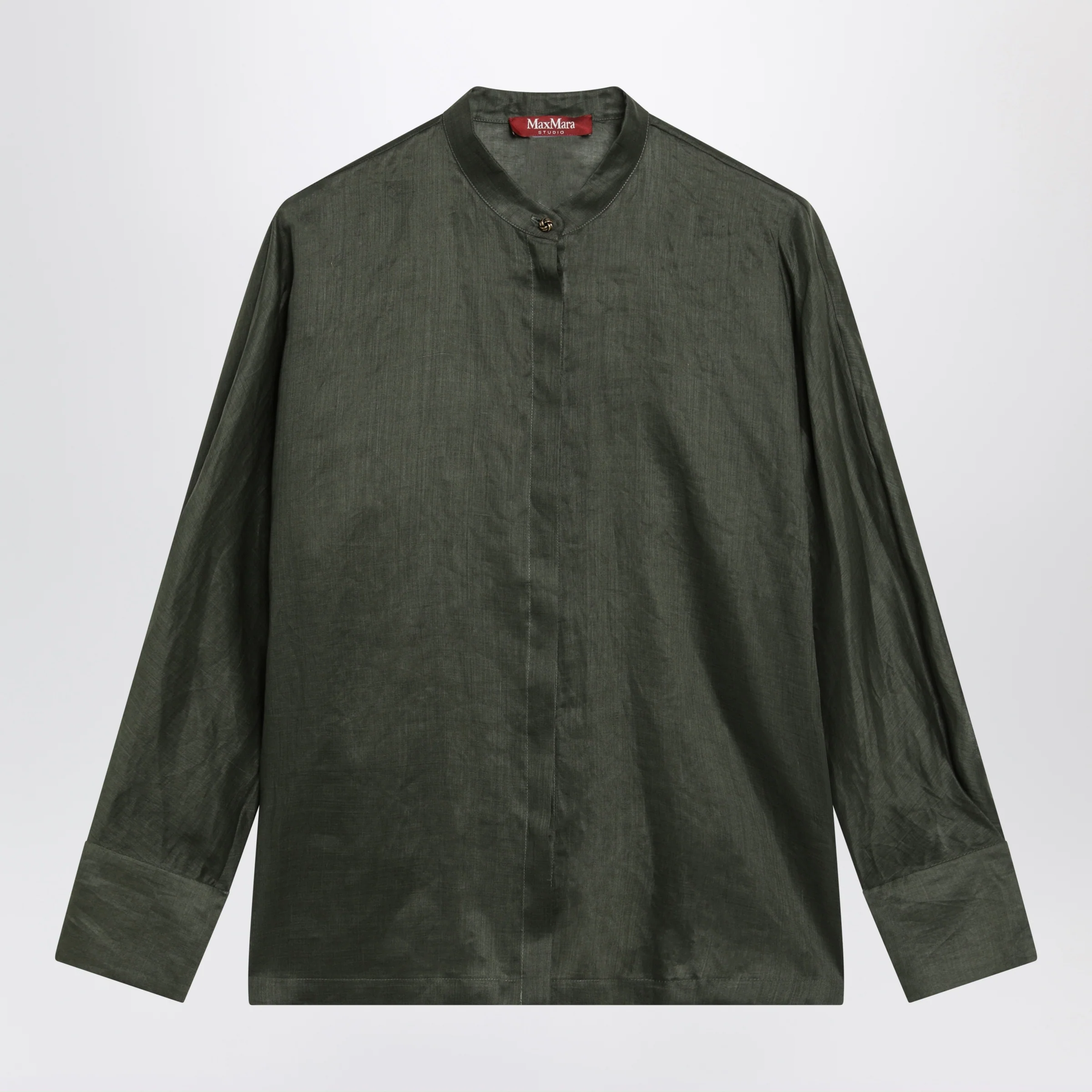 Max Mara Studio Ramie canvas shirt in khaki green