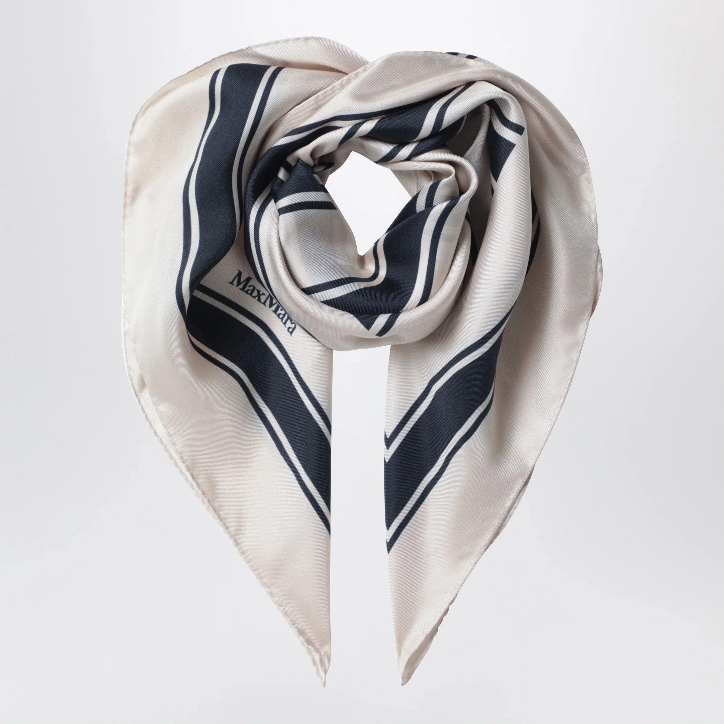 Max Mara Square printed silk twill scarf in navy blue