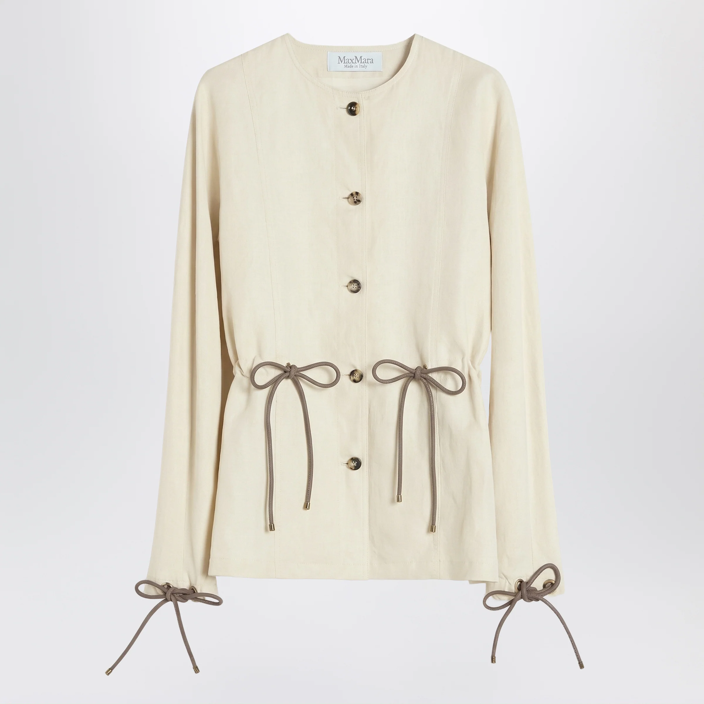 Max Mara Beige linen and silk jacket with drawstring