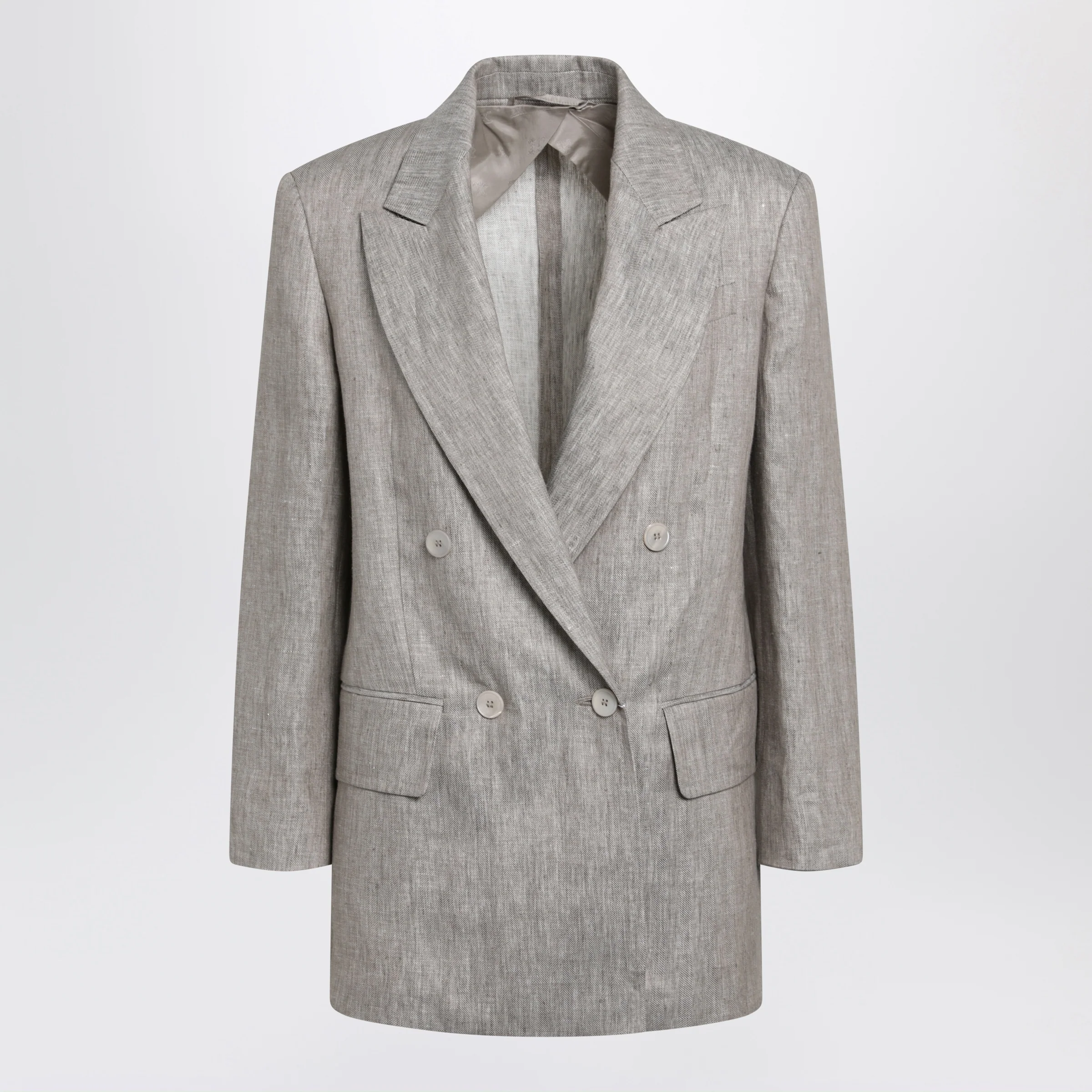 Max Mara Olimpia double-breasted chevron linen blazer in beige