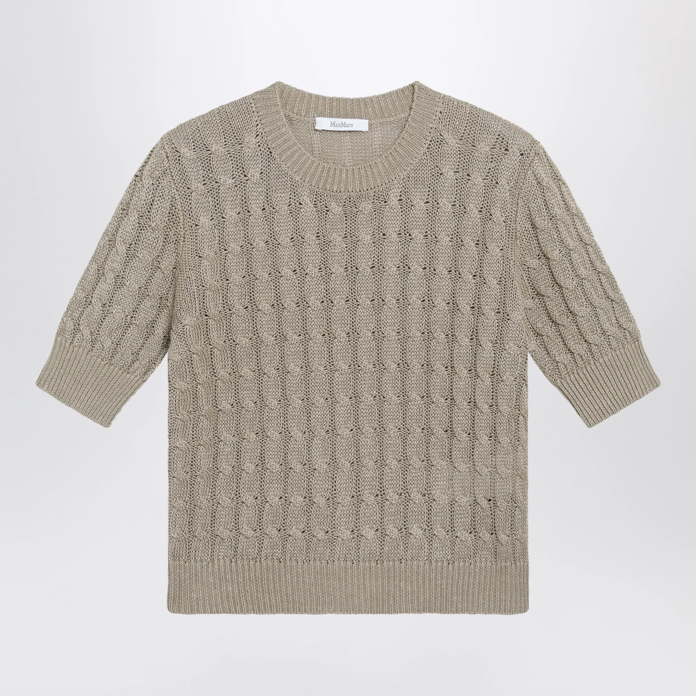 Max Mara Cable-knit linen crewneck sweater in brown