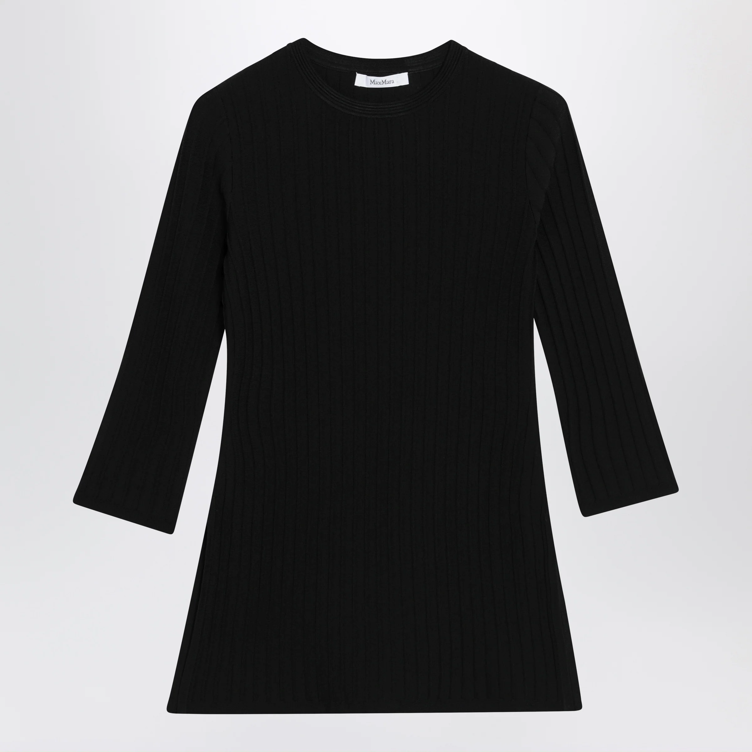 Max Mara Ribbed crewneck sweater in crêpe viscose, black