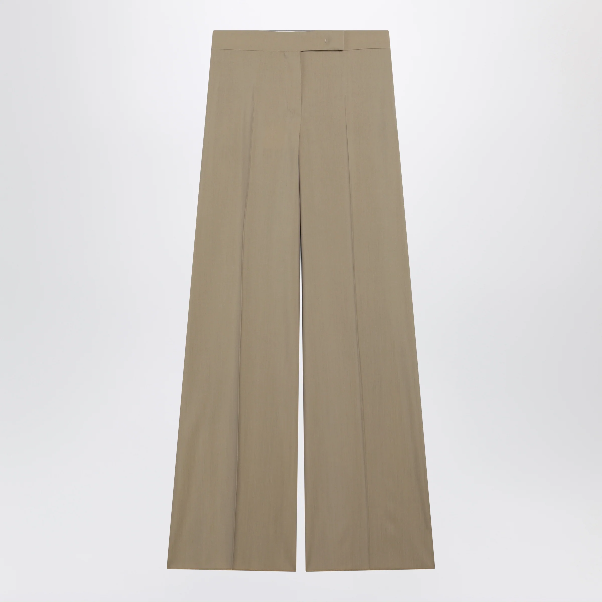 Max Mara Wide-leg trousers in sand-colored wool and silk poplin