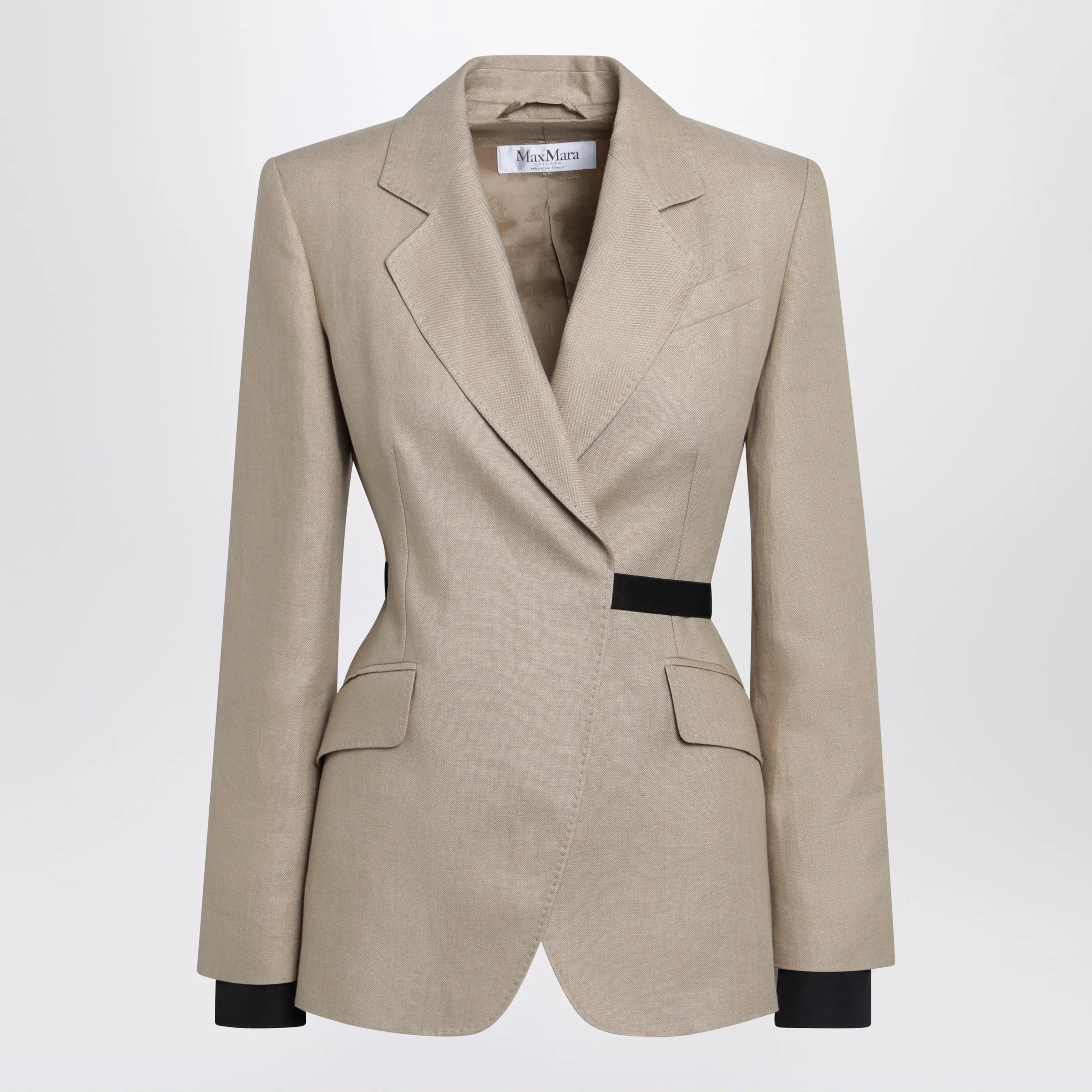 Max Mara Double-breasted pure linen blazer in camel