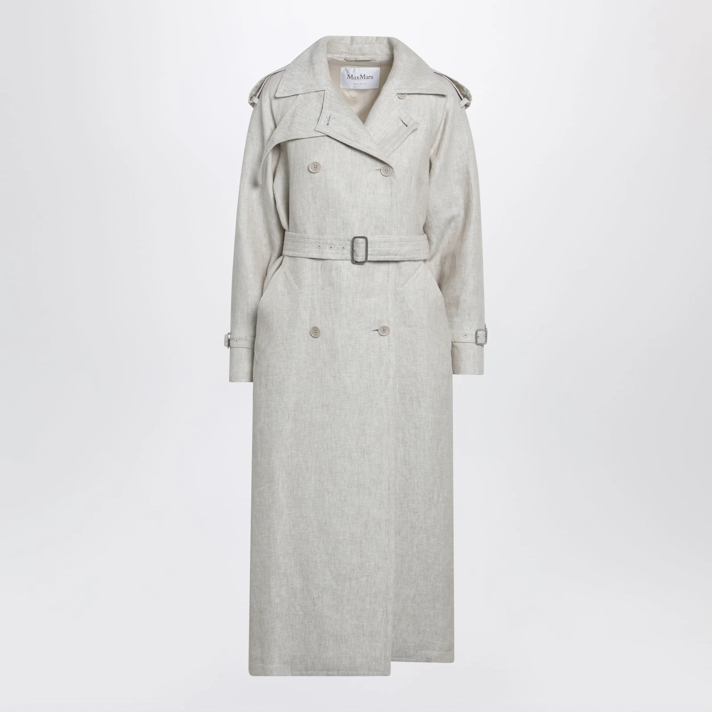 Max Mara Sand-coloured double-breasted duster coat in linen drill