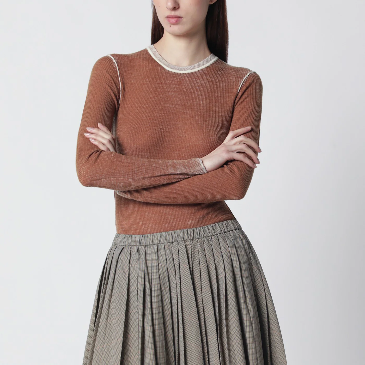 6397 Ribbed desert-colored vintage-effect knit