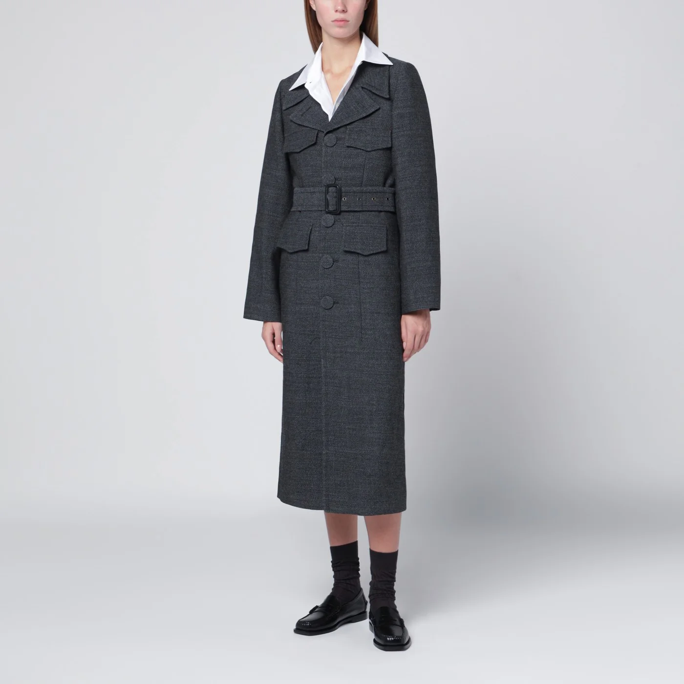 NAMACHEKO Grey wool coat with belt