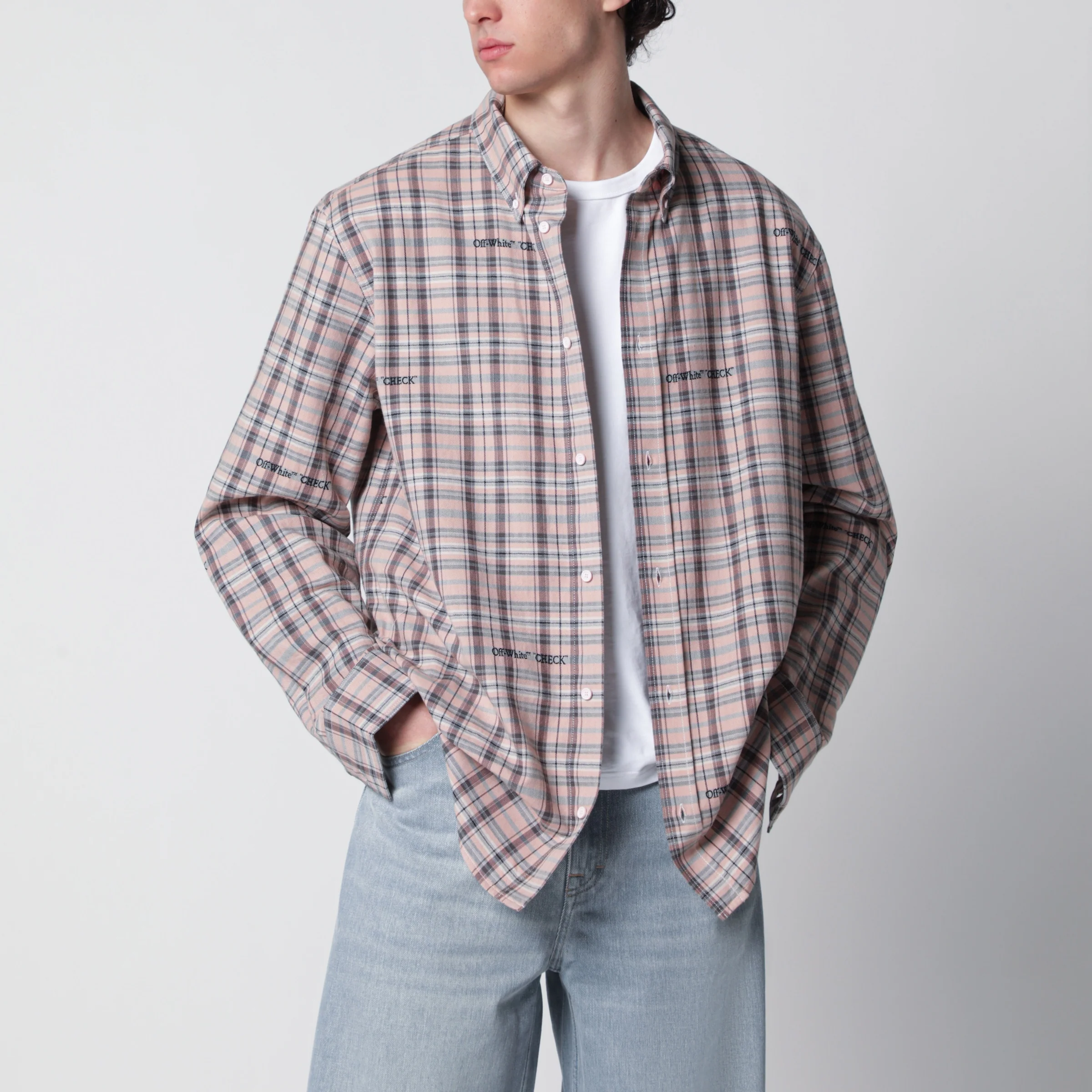 Off-White™ Pink check-pattern shirt with logos