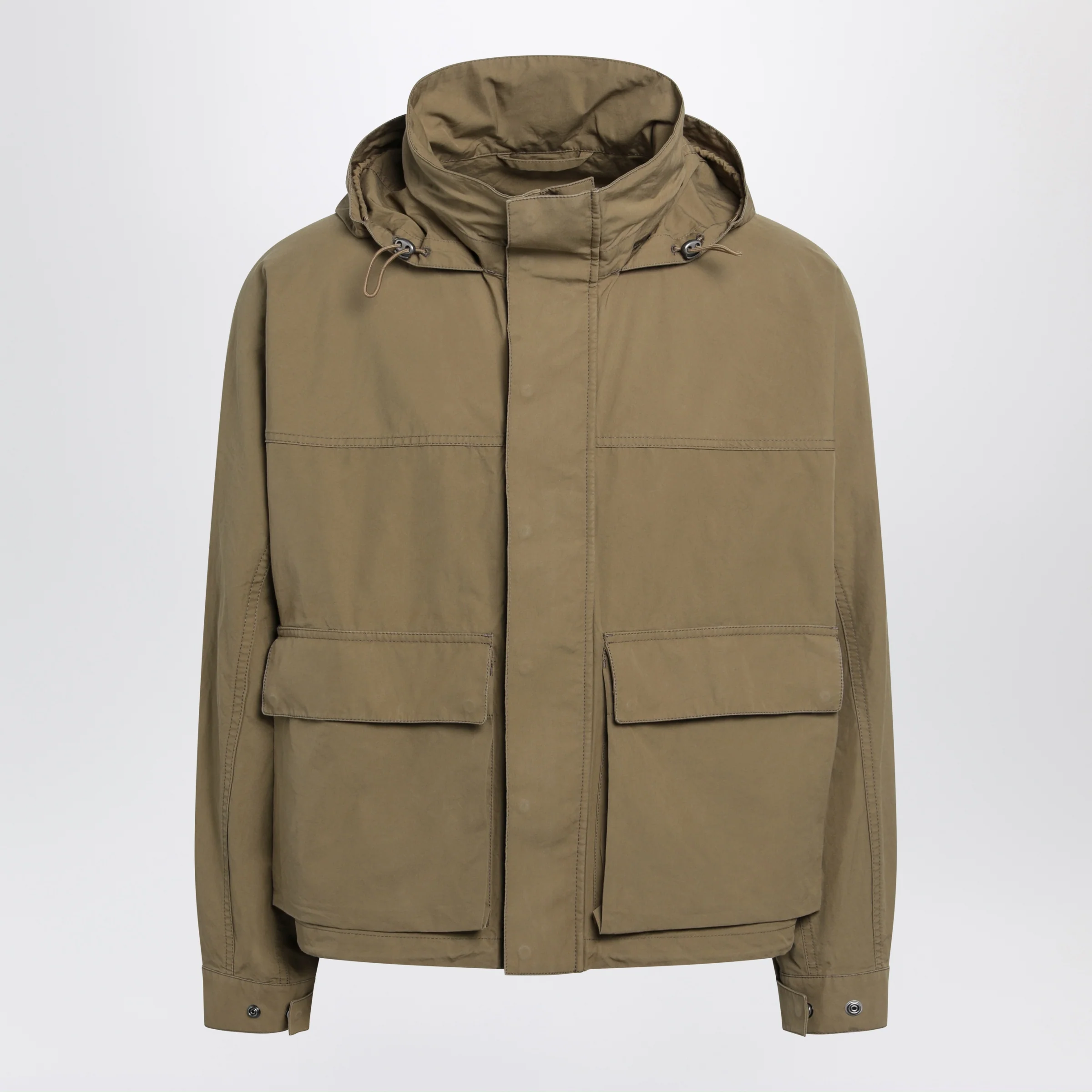 LEMAIRE Short hooded parka in khaki cotton