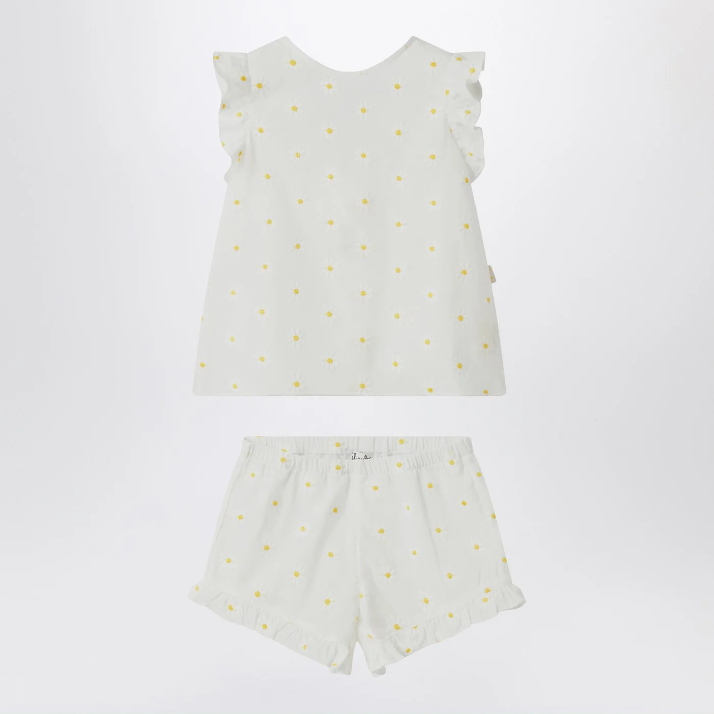 Il Gufo Two-piece white set with floral embroidery