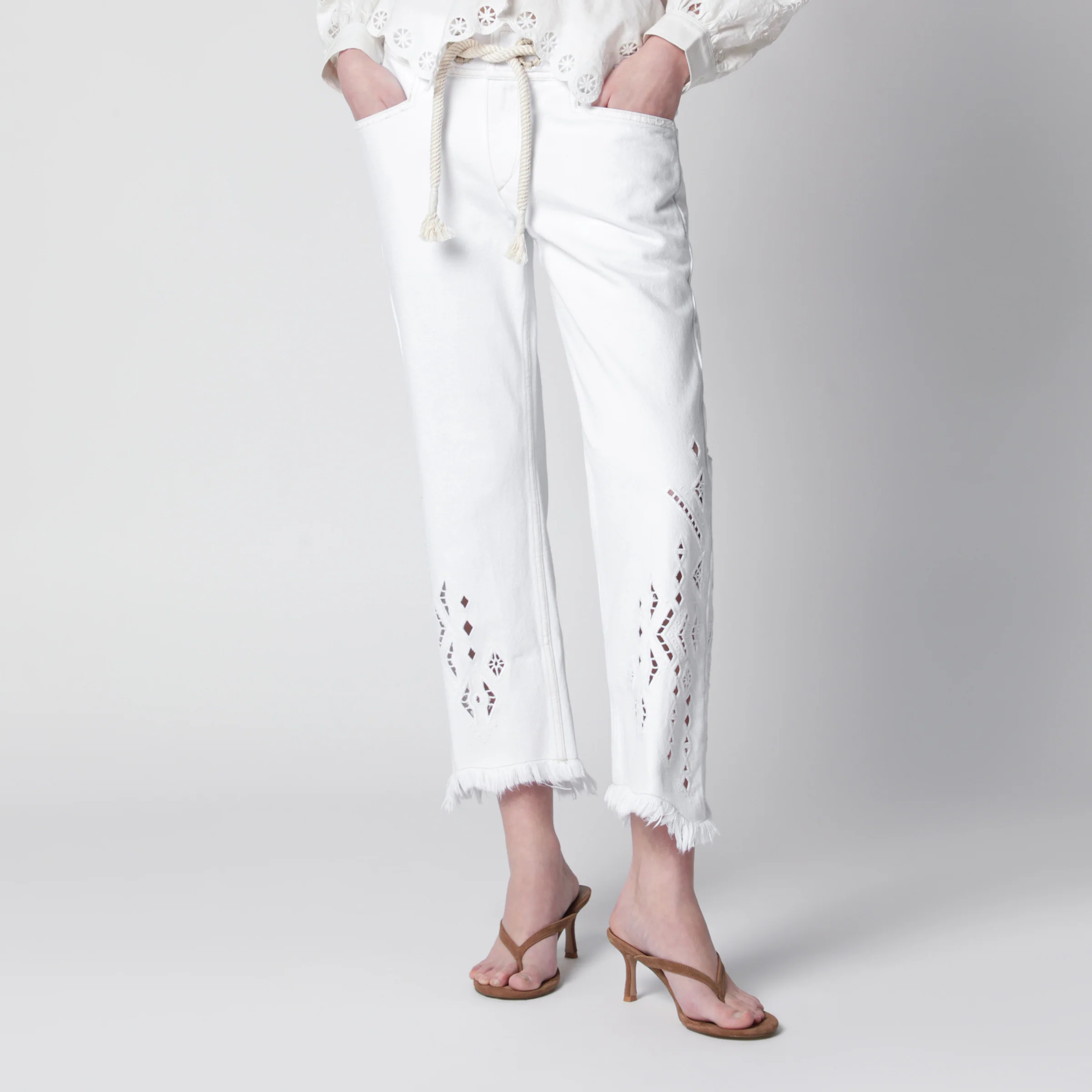 ISABEL MARANT Alison kick flare cropped jeans in white cotton