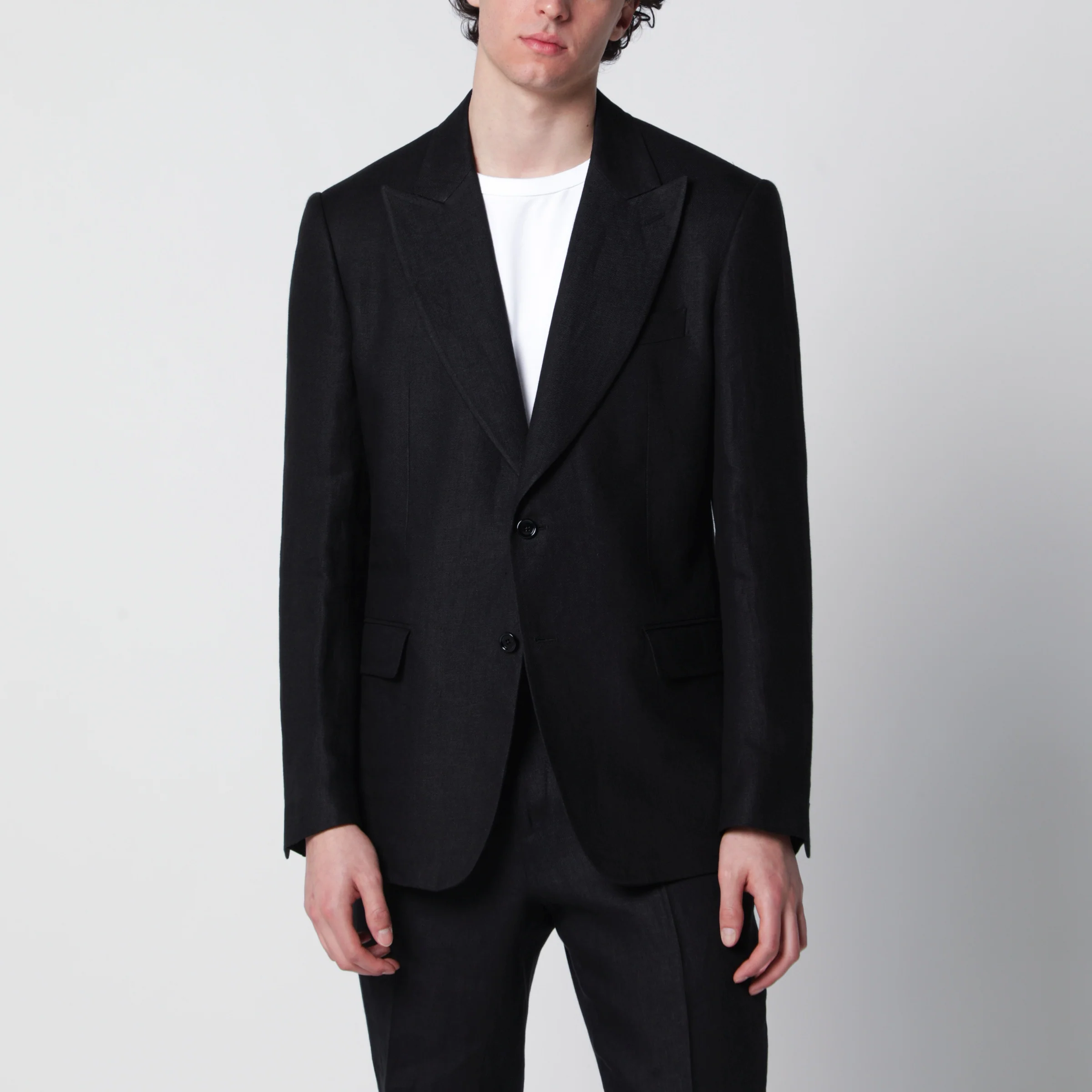 Lardini Single-Breasted Black Linen Jacket