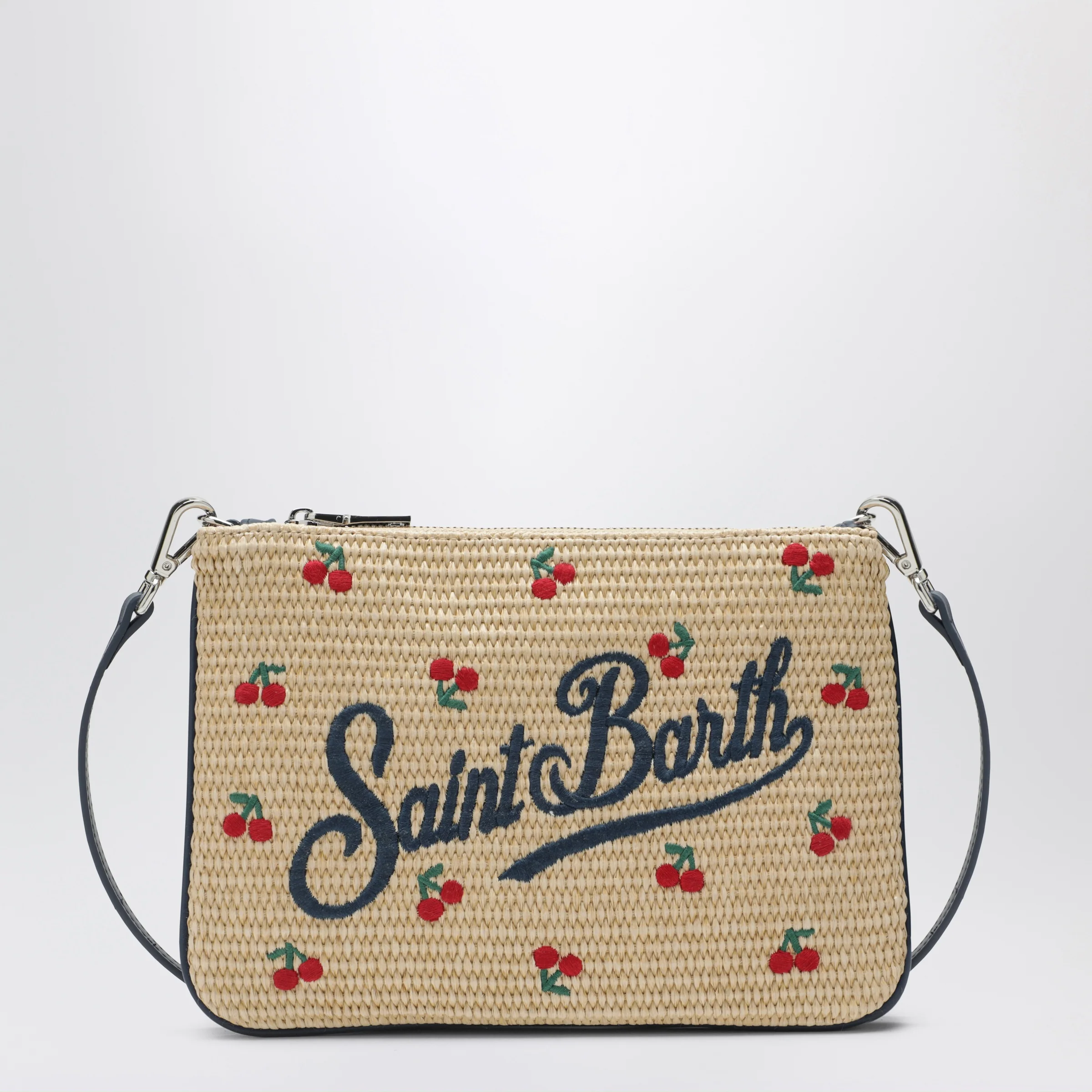 MC2 Saint Barth Raffia Pouch with Cherry Embroidery
