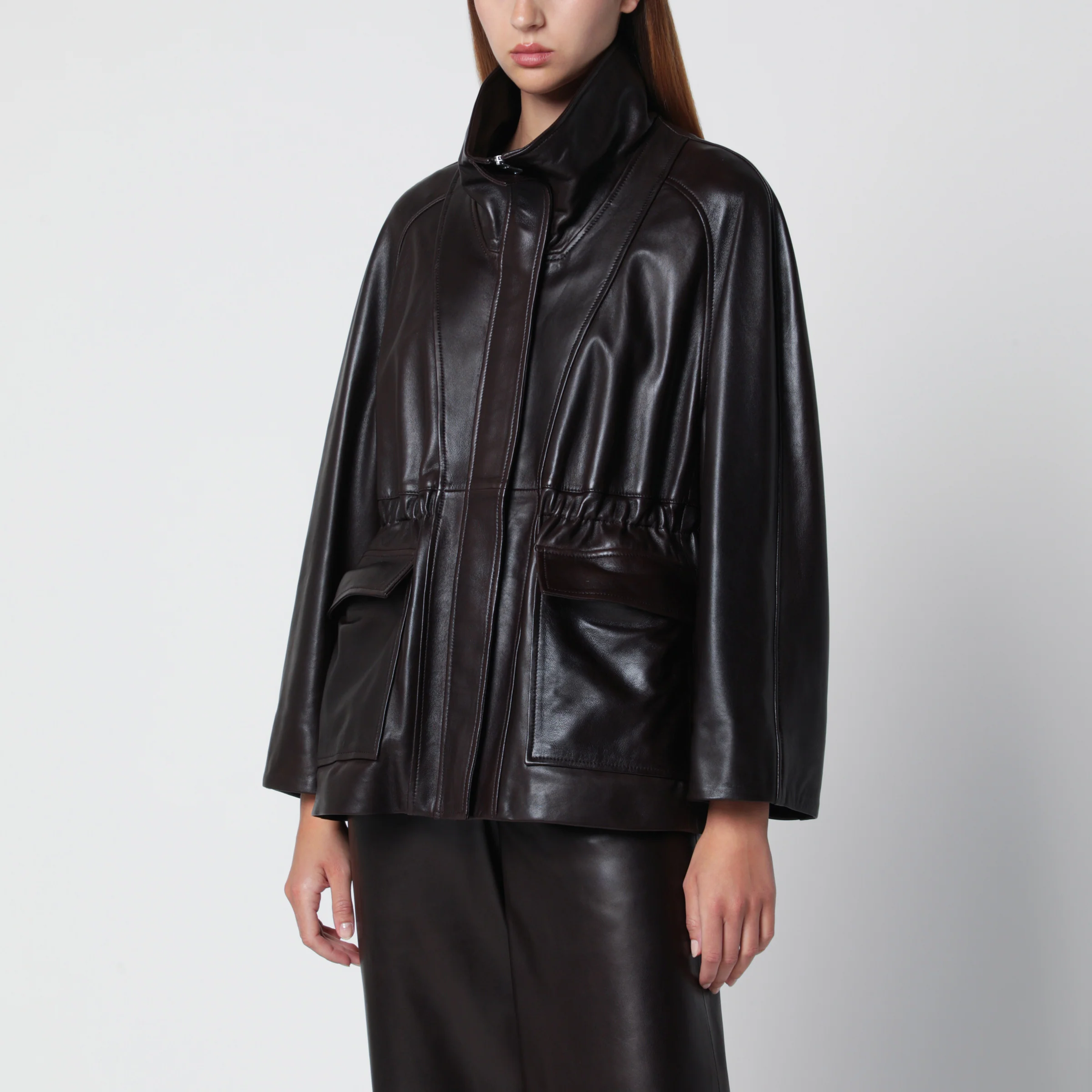 Nour Hammour Quai Fluid dark brown leather jacket