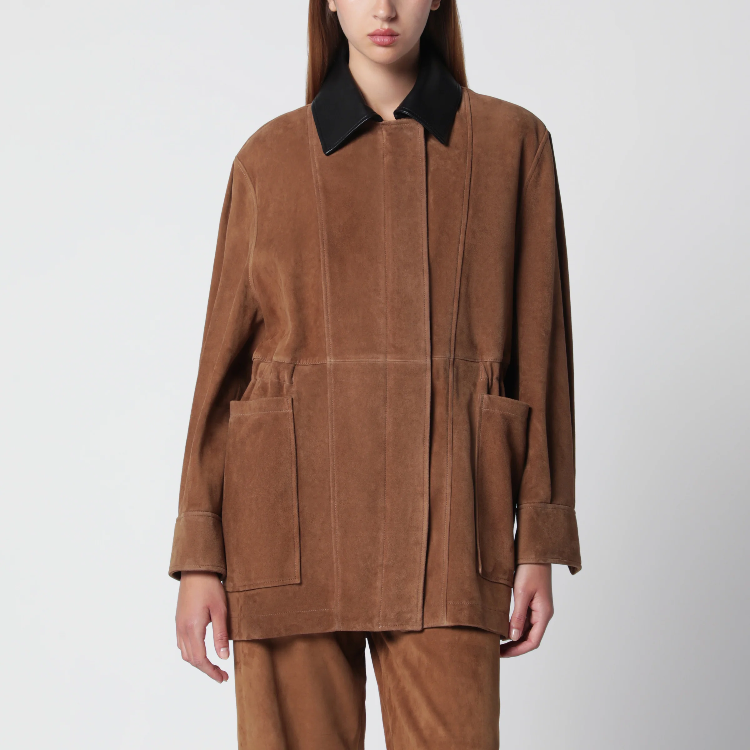 Nour Hammour Grange jacket in Tobacco suede leather
