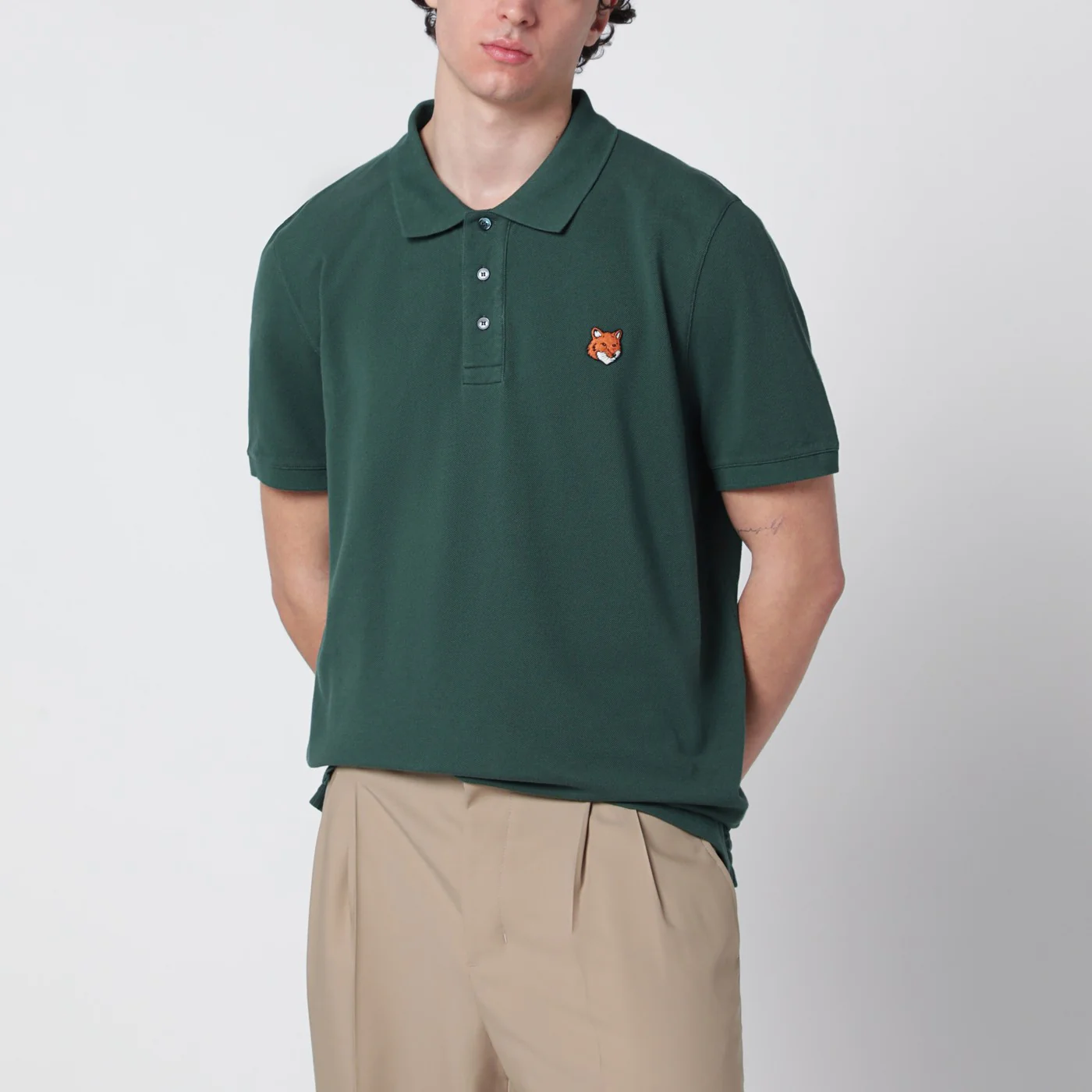 Maison Kitsuné Bottle green Fox Head Regular-Fit polo shirt